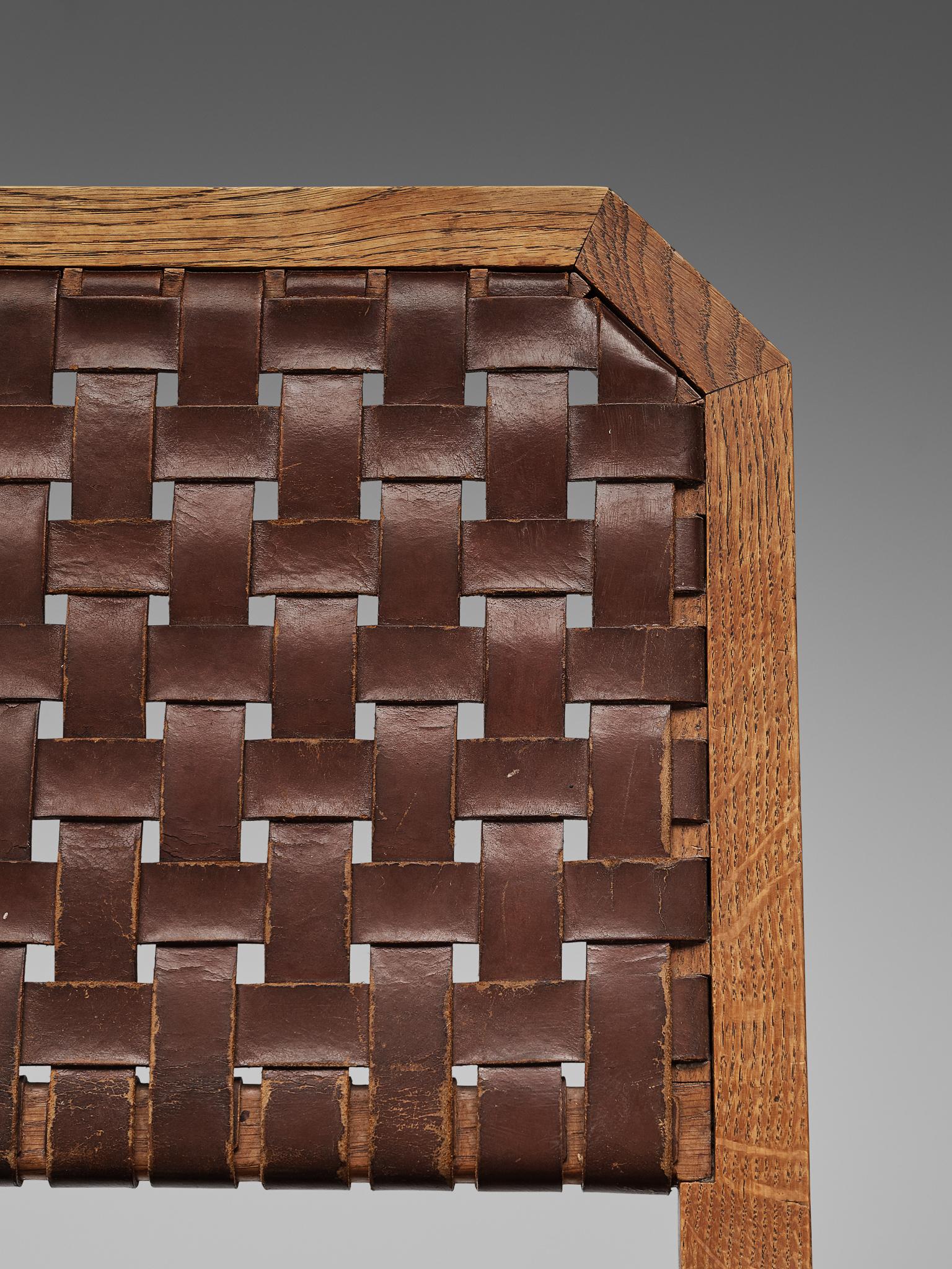 French Set of Eight Dining Chairs in Oak and Woven Leather 6