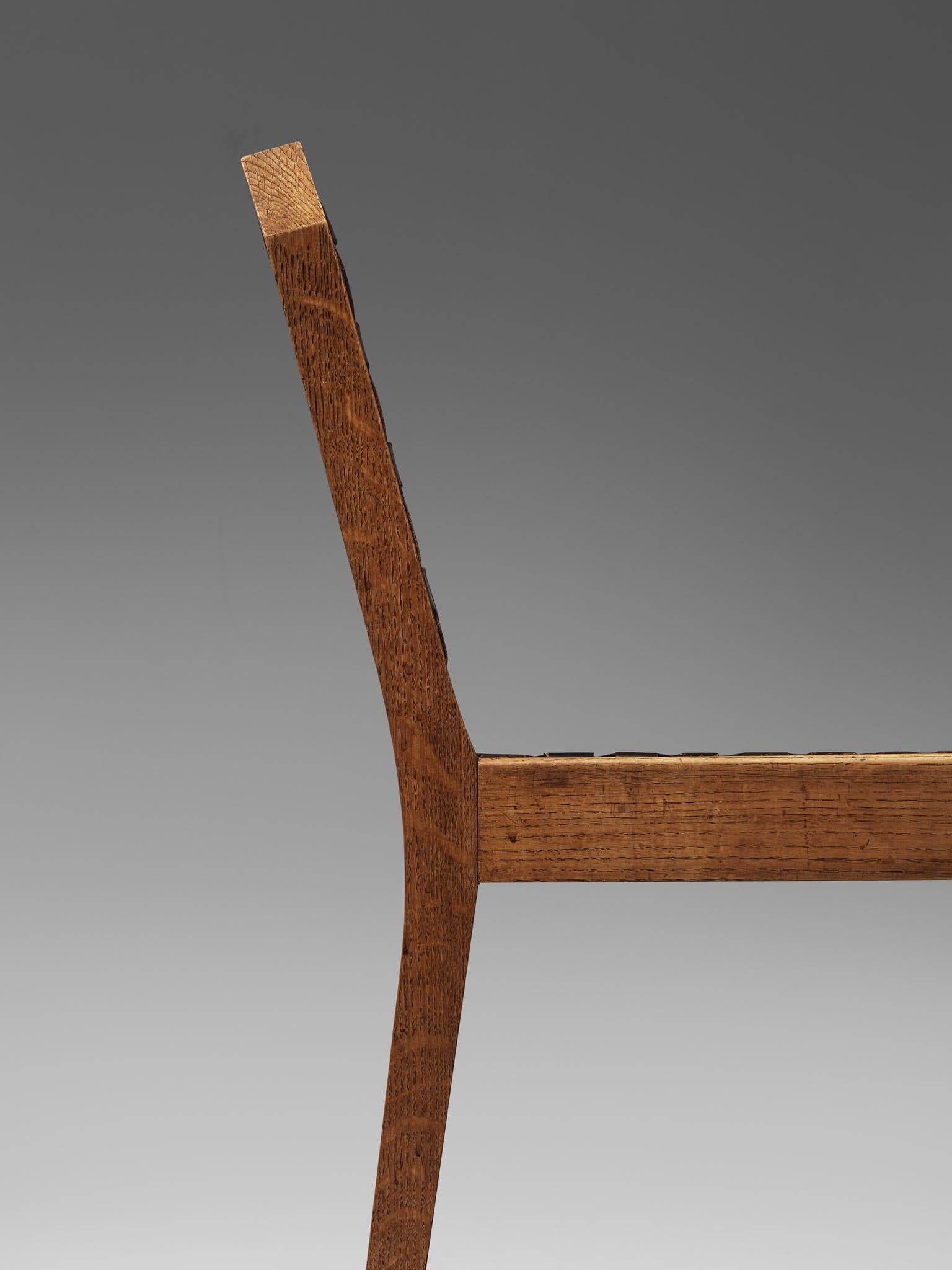 French Set of Eight Dining Chairs in Oak and Woven Leather 7