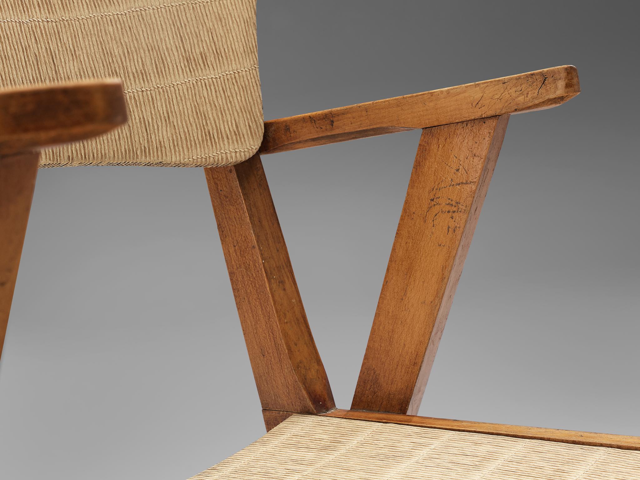 Mid-Century Modern French Dining Chairs in Reed Vinyl and Wood For Sale