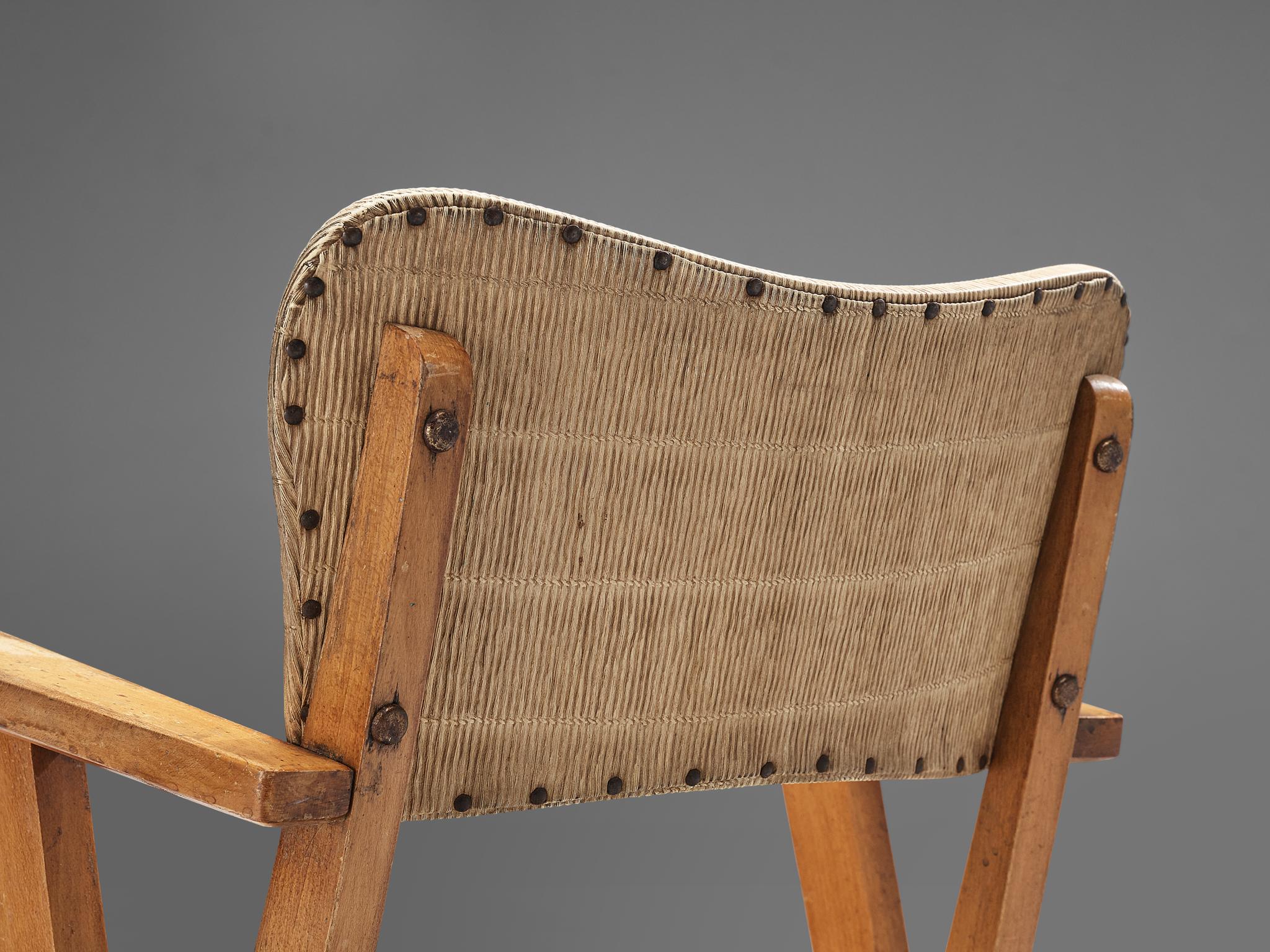 Beech French Dining Chairs in Reed Vinyl and Wood For Sale