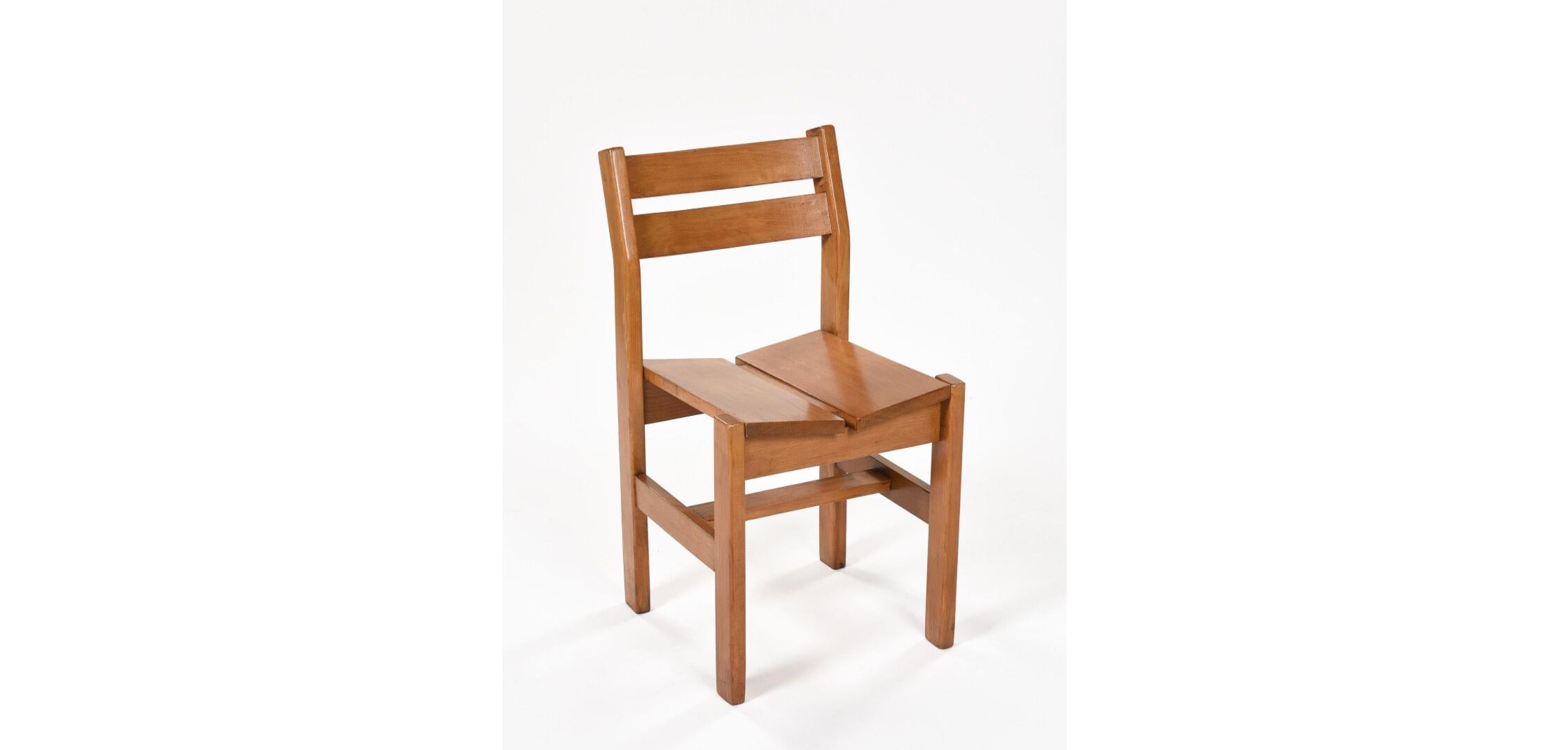 Stained French Dining Chairs in Solid Elm in style of Charlotte Perriand Produced, 1960s