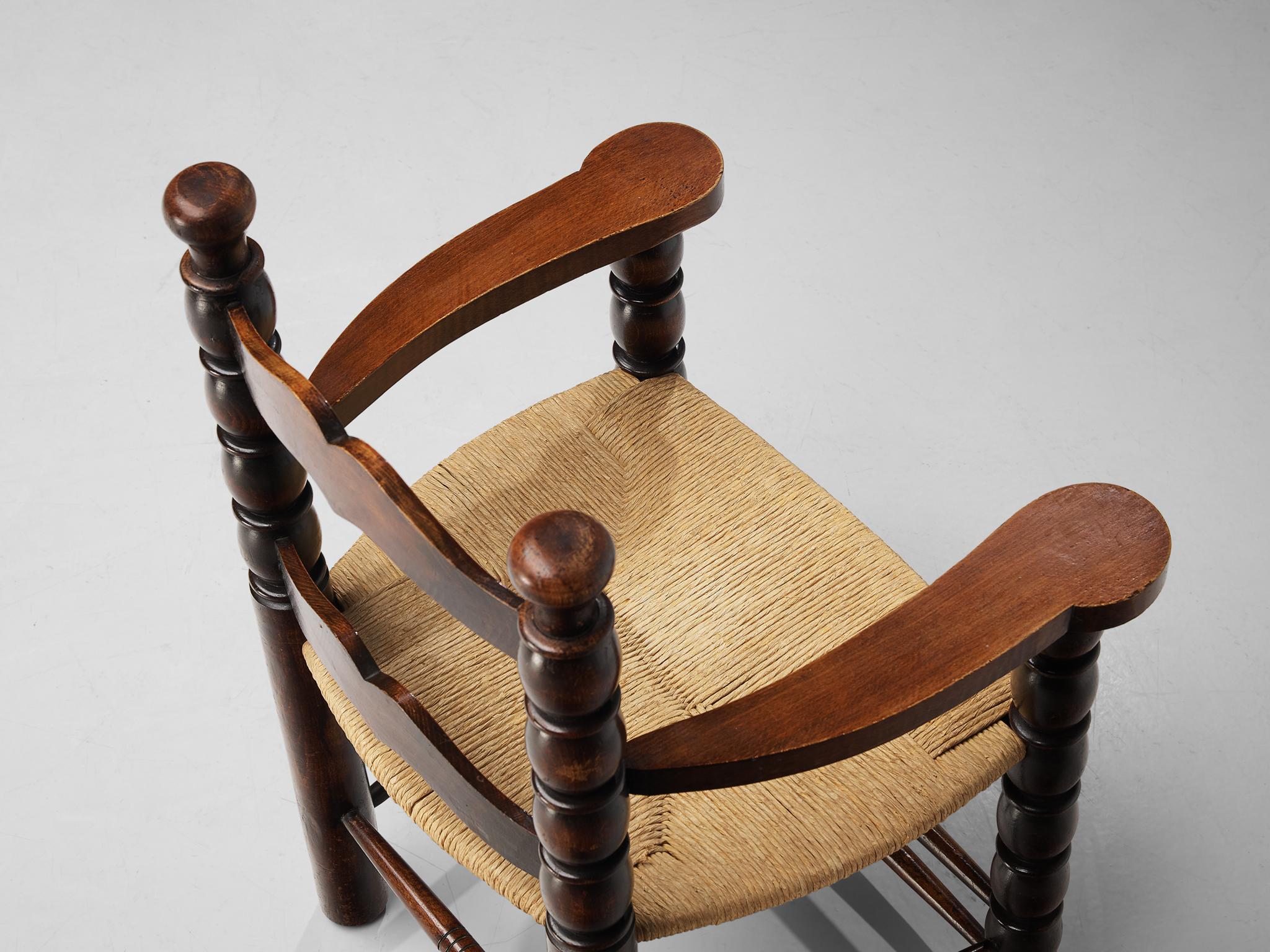 French Dining Chairs in Stained Wood and Straw For Sale 1