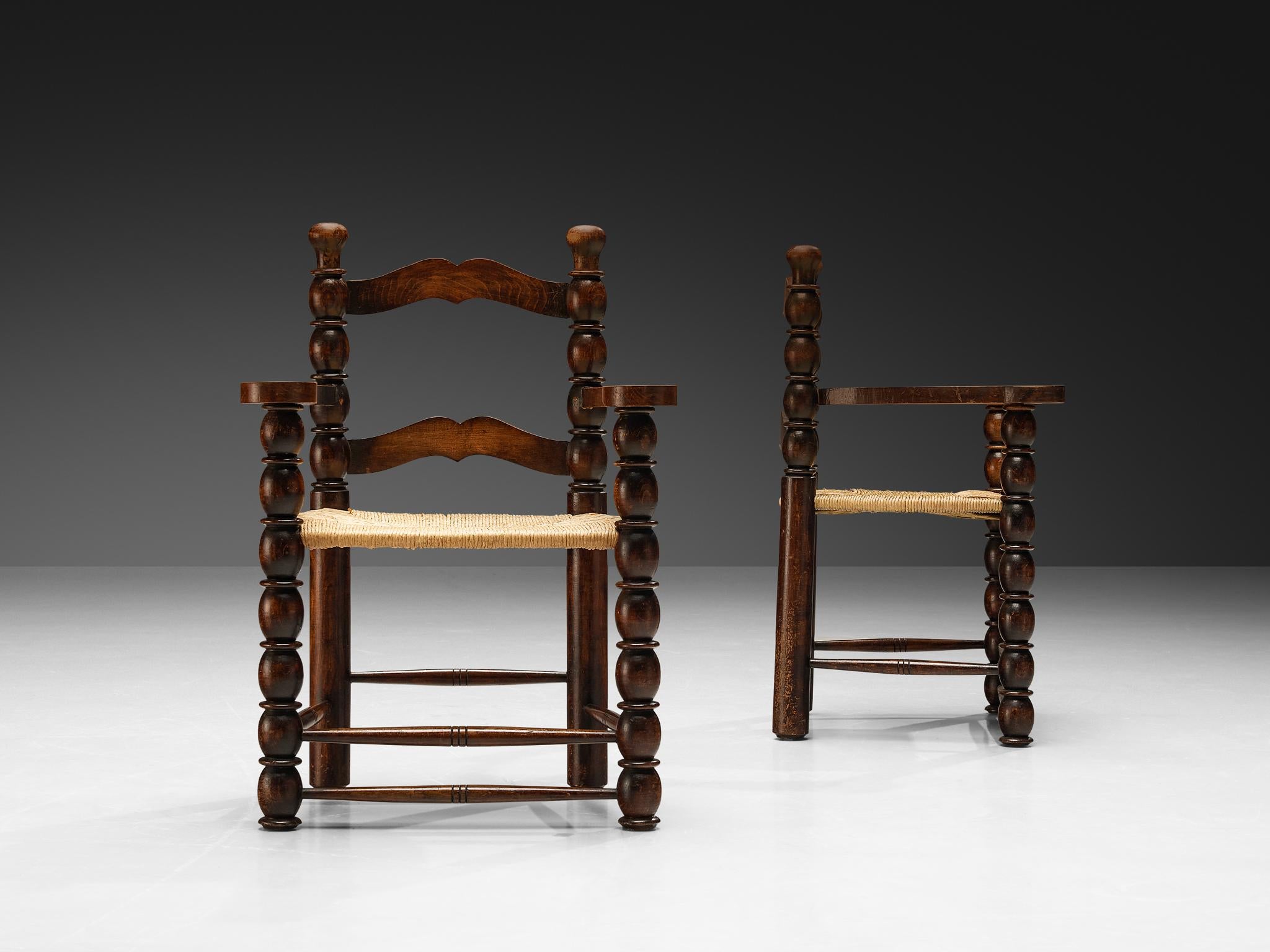 French Dining Chairs in Stained Wood and Straw For Sale 2