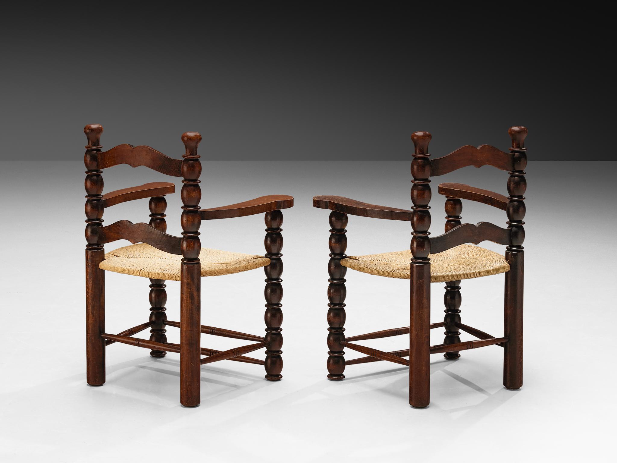 French Dining Chairs in Stained Wood and Straw For Sale 3