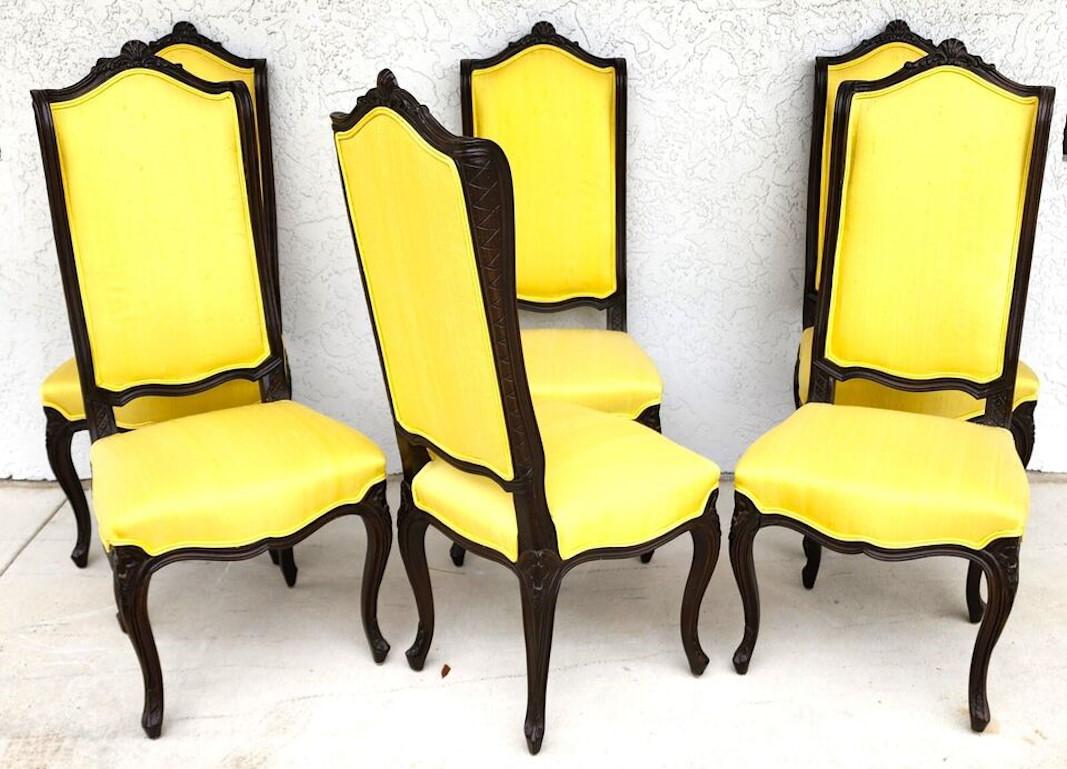 For FULL item description click on CONTINUE READING at the bottom of this page.

Offering One Of Our Recent Palm Beach Estate Fine Furniture Acquisitions Of A
Set of 6 Vintage 1970s French Wingback Dining Chairs Upholstered in Canary Yellow 
100%