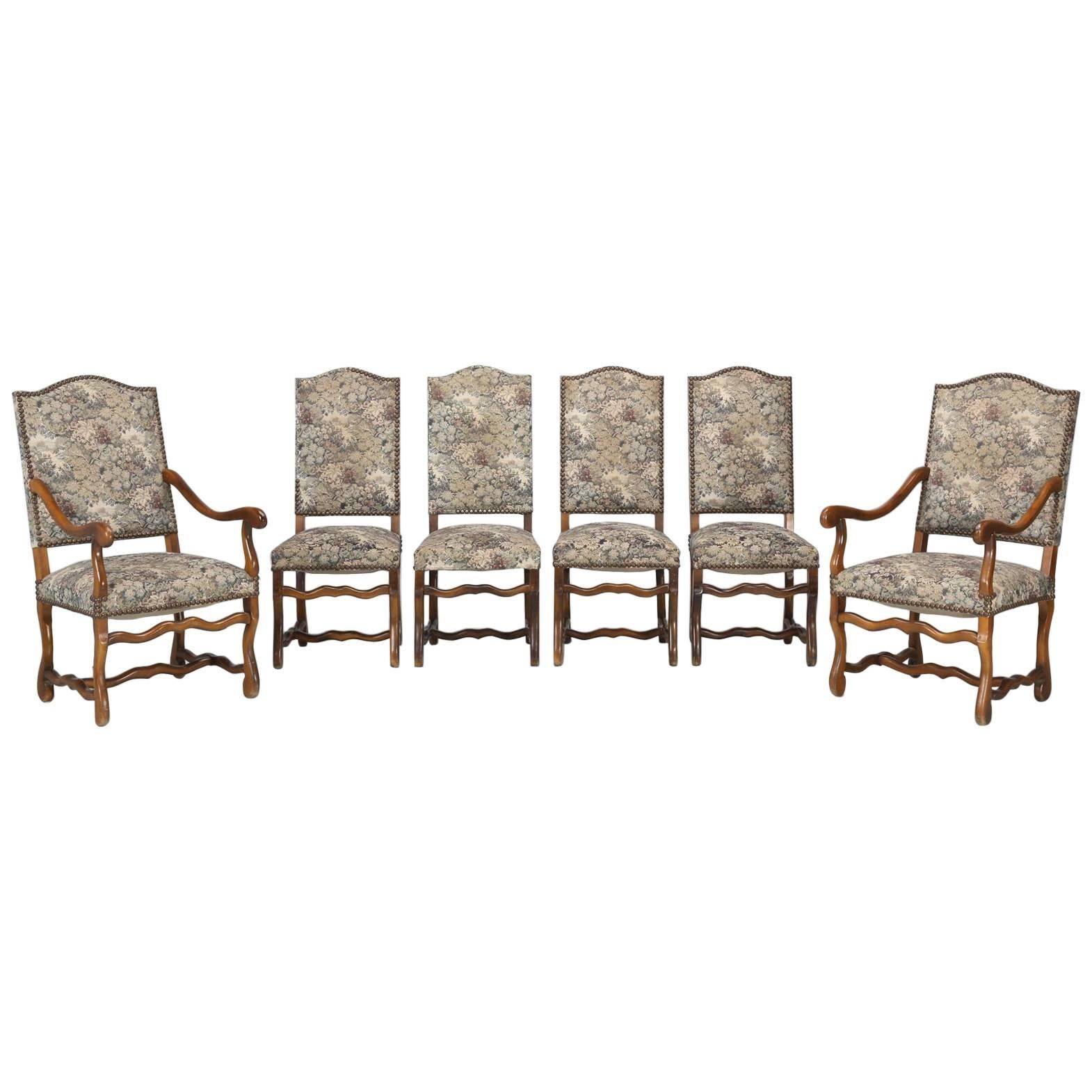 French Dining Chairs, Set of Six in the Style of Os De Mouton For Sale