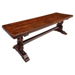French Dining Room Table, Solid Oak, Hand-Carved Pedestals, 1920