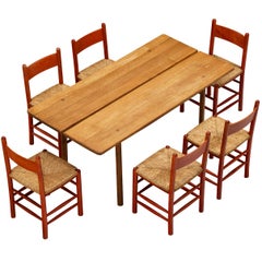 Set da pranzo francese Tavolo e sedie di legno rosso Pierre Gautier-Delaye