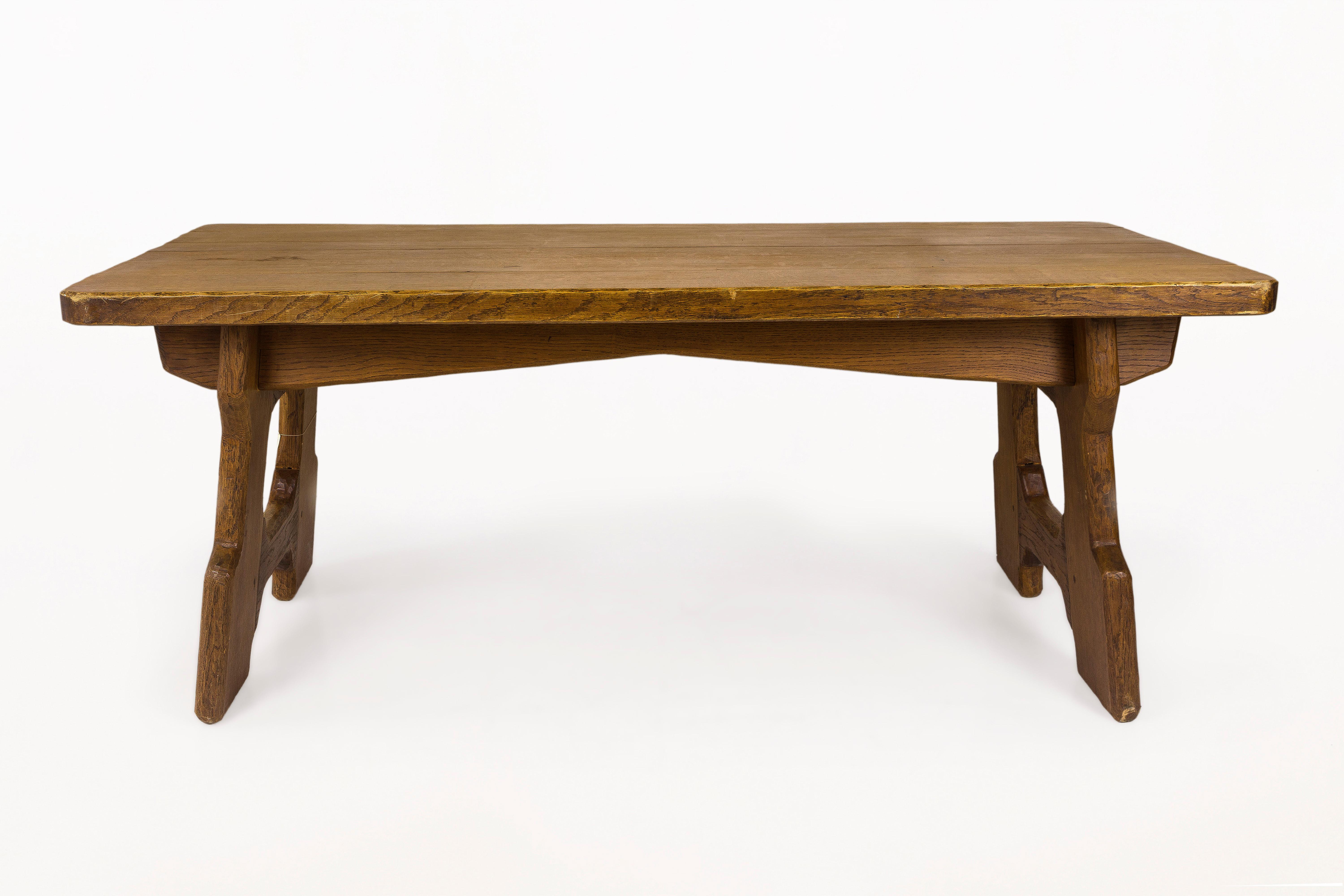 Oak dining table
In the style of Atelier de Marolles,
circa 1960, France
Good vintage condition.