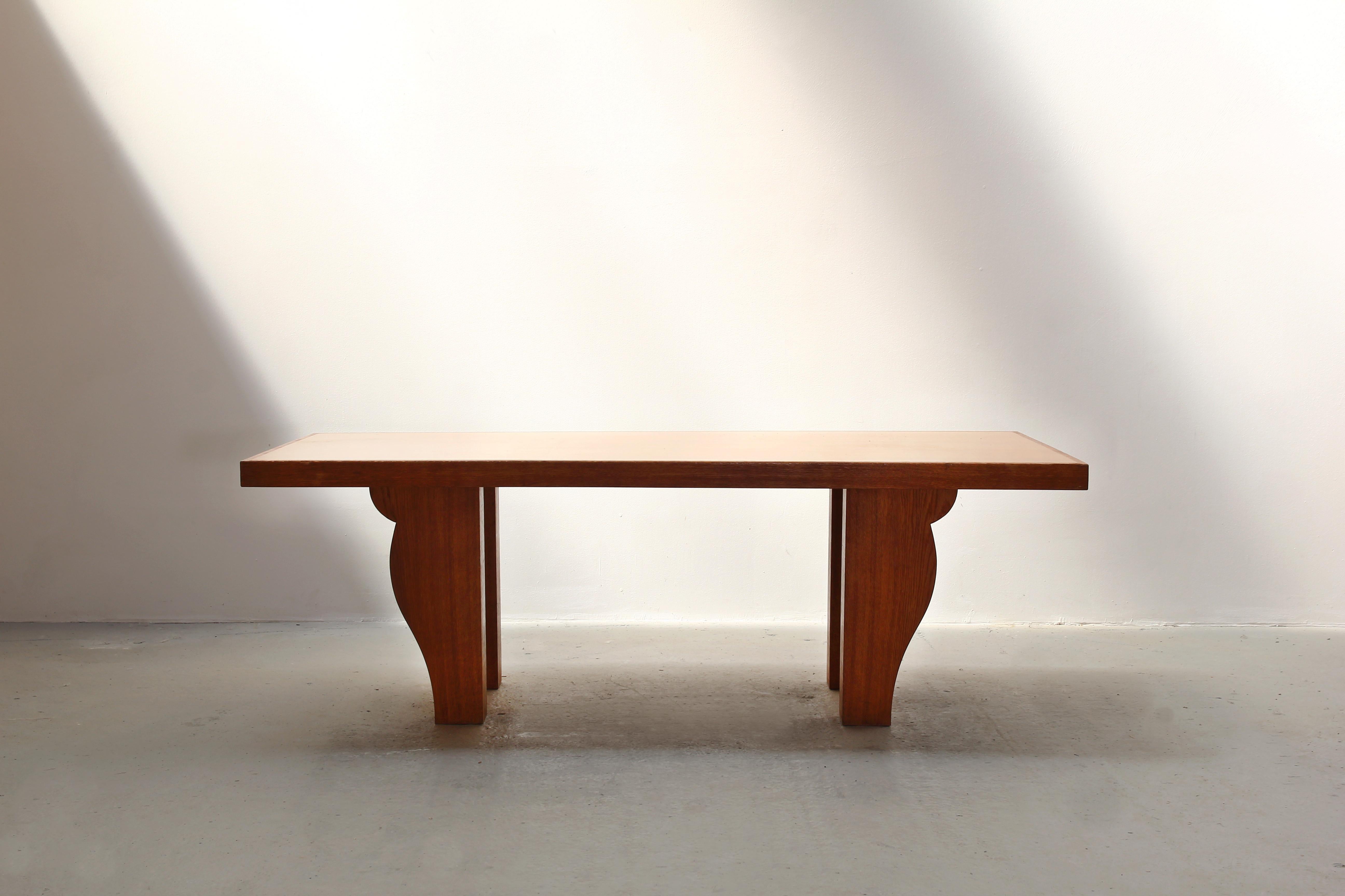 Big dining table designed by Jean-Michel Frank & Adolphe Chanaux, initially manufactured by Jean-Pierre Guerlain, Reedition from 1980 by Ecart International.
This dining table is made out of oak and comes in a great condition with just little