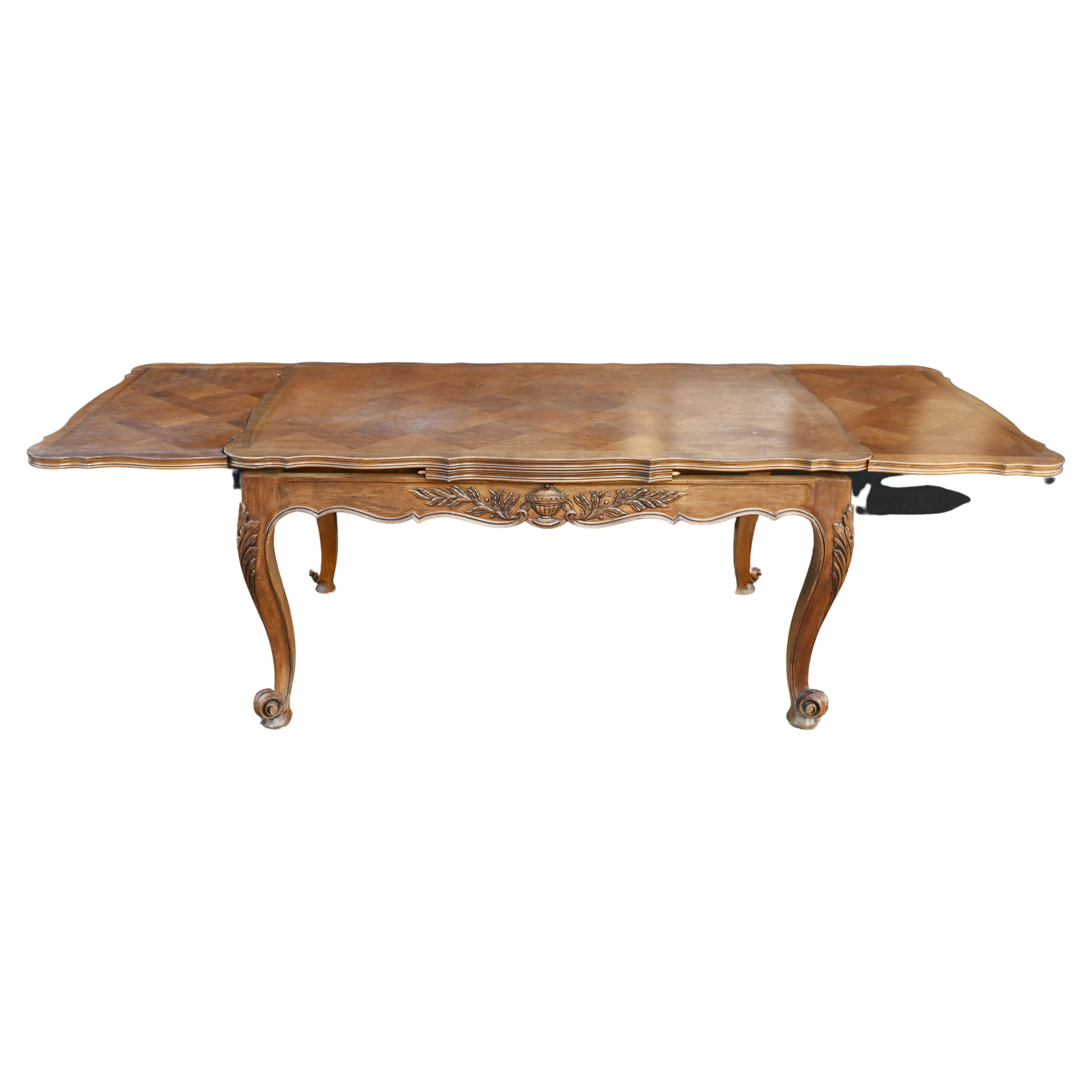 French Dining Table Extending Farmhouse Parquetry For Sale