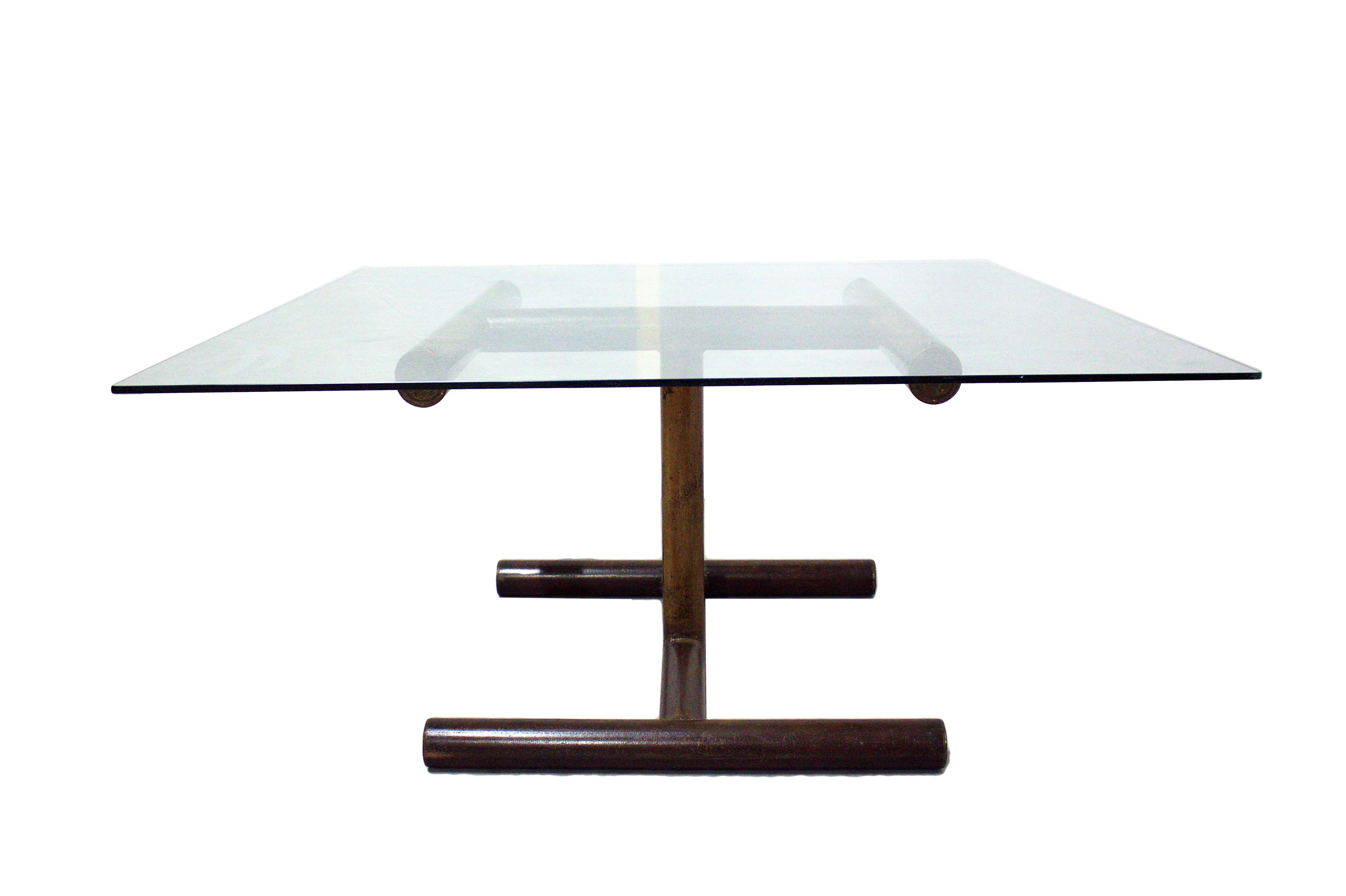 French glass and metal dining table double H base midcentury
Steel
Good condition

Pack 1: glass top 140/128.5/1 cm 46kg
Pack 2: metal 66/79/80 cm 36kg.


  