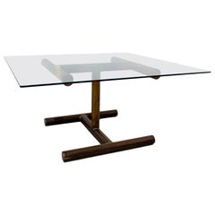 French Dining Table Glass and Metal Double H Base, circa 1960