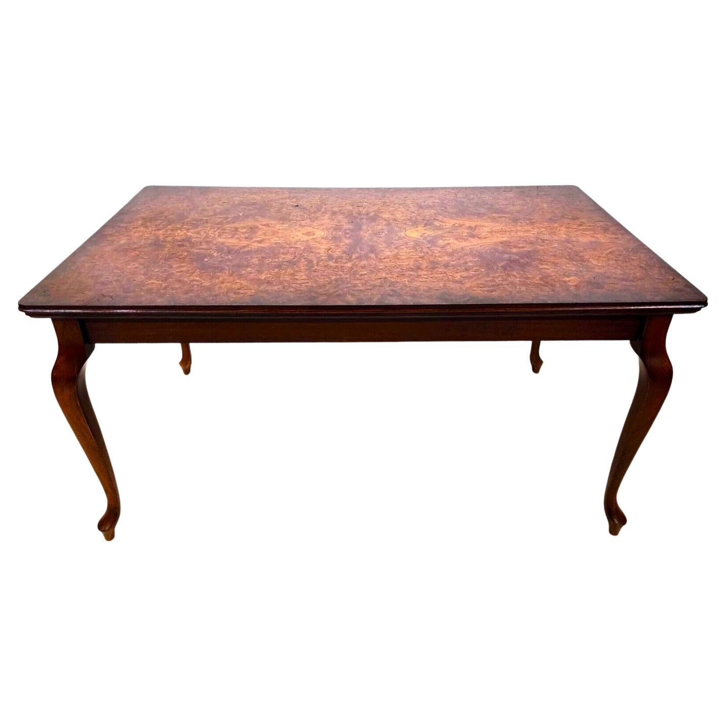 French Dining Table High Gloss Birdseye Maple Extendable For Sale