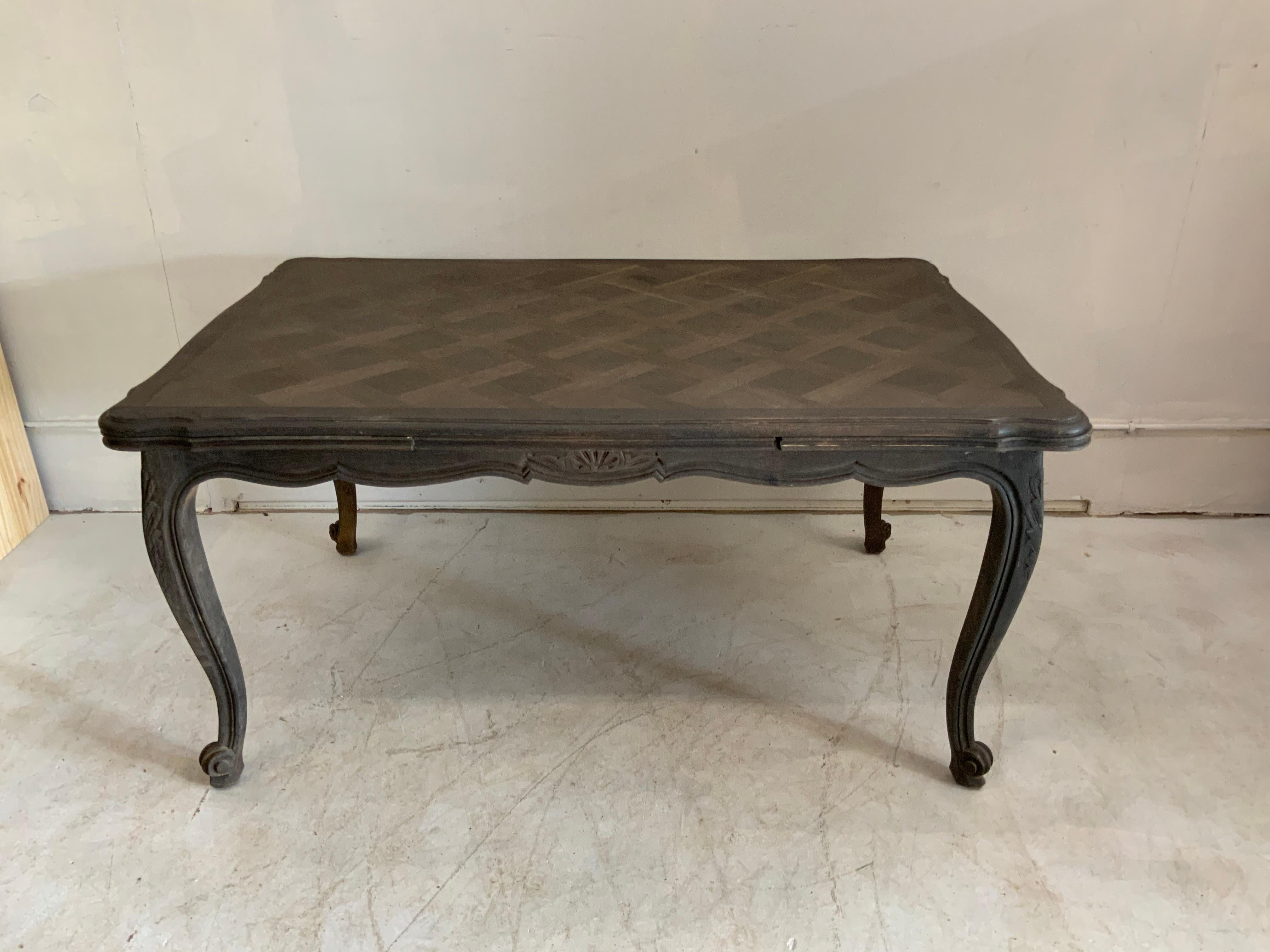 20th Century French Dining Table Louis XV Style, Gray Finish in Cherrywood