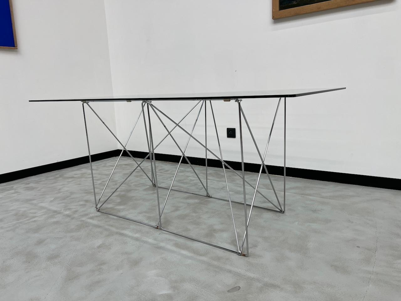 Steel French dining table with folding base from Max Sauze Studio, 1970s For Sale