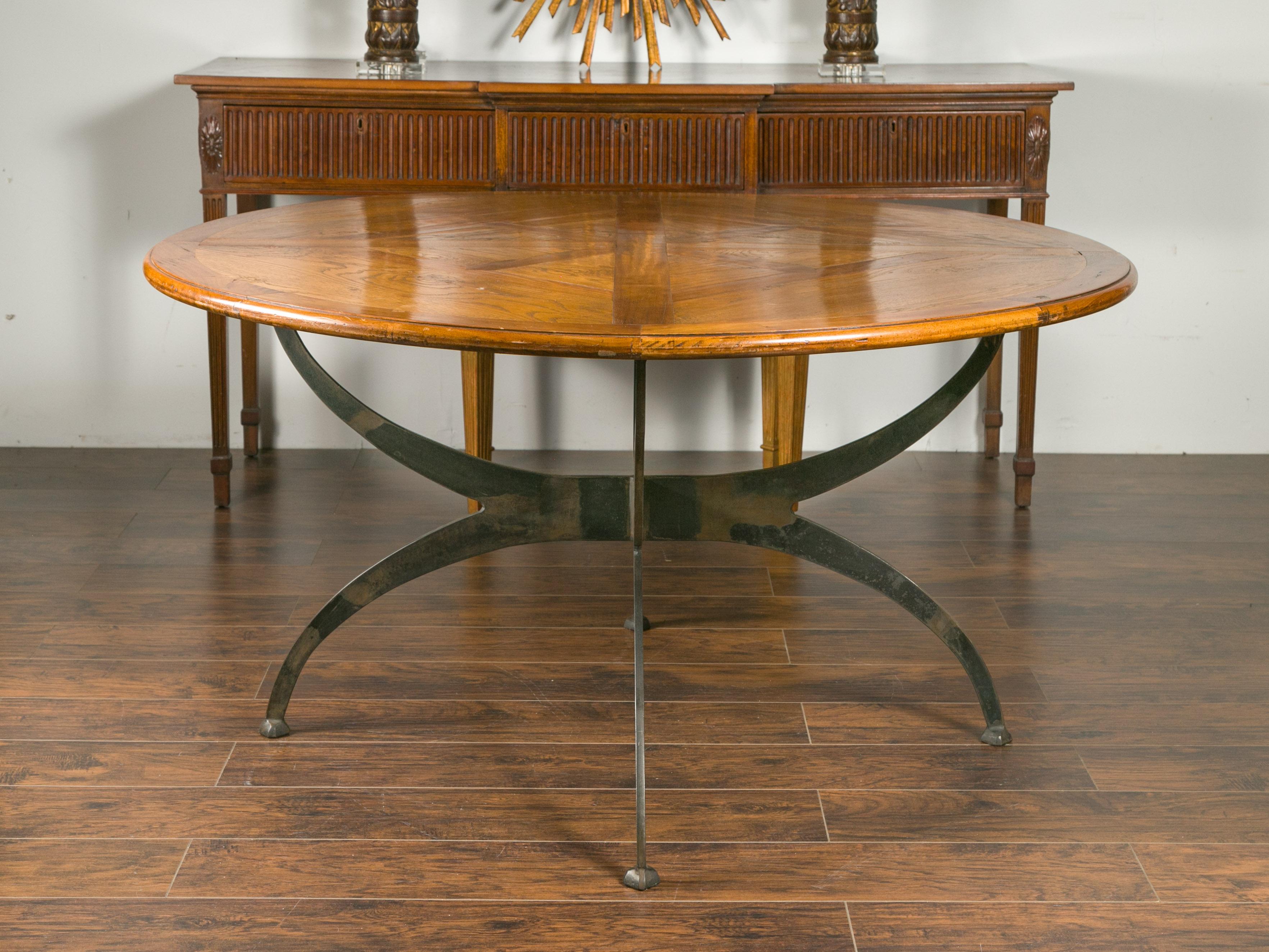 round parquetry dining table