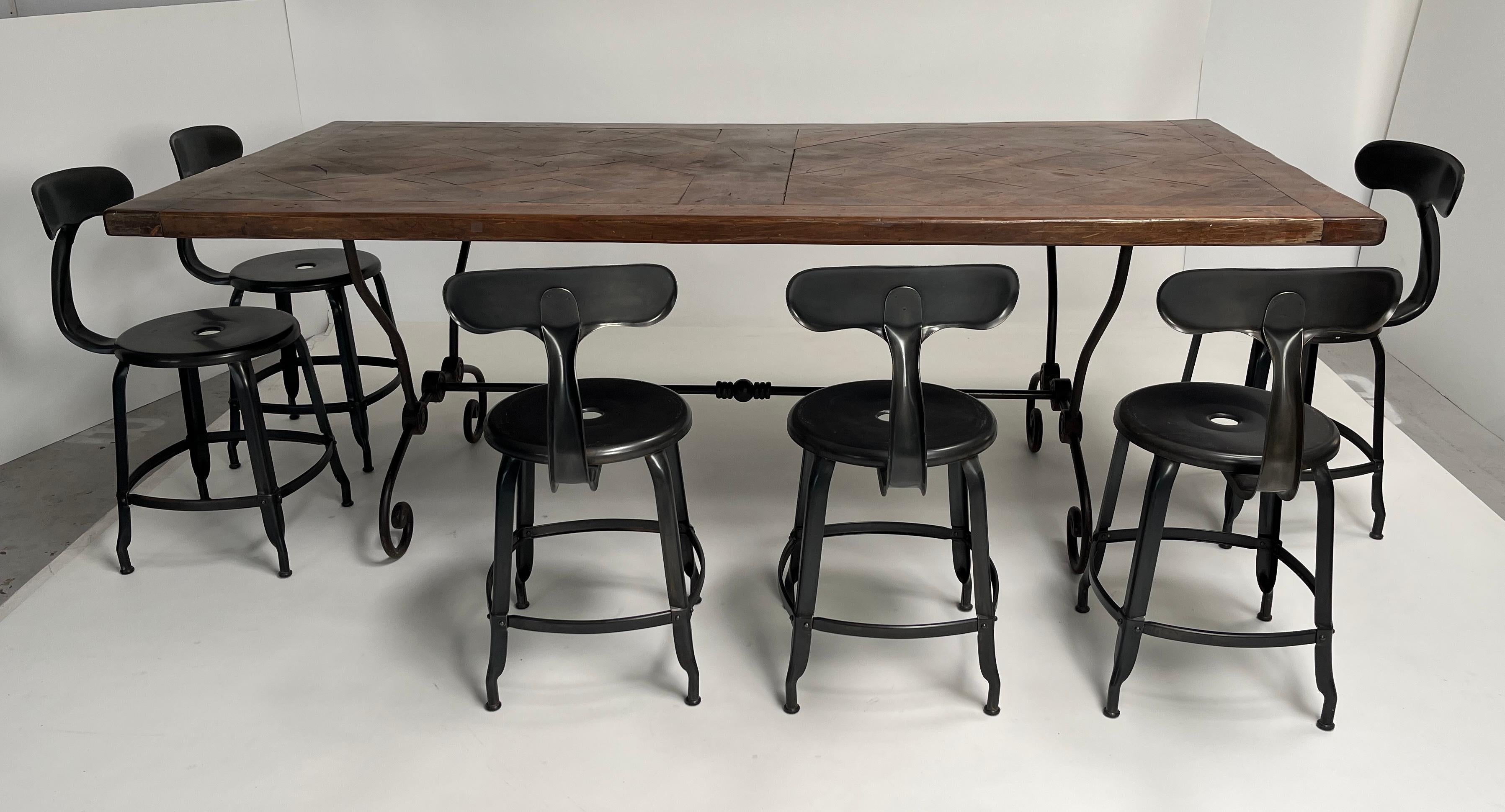 French Dining Table with Scrolled Steel Base For Sale 5