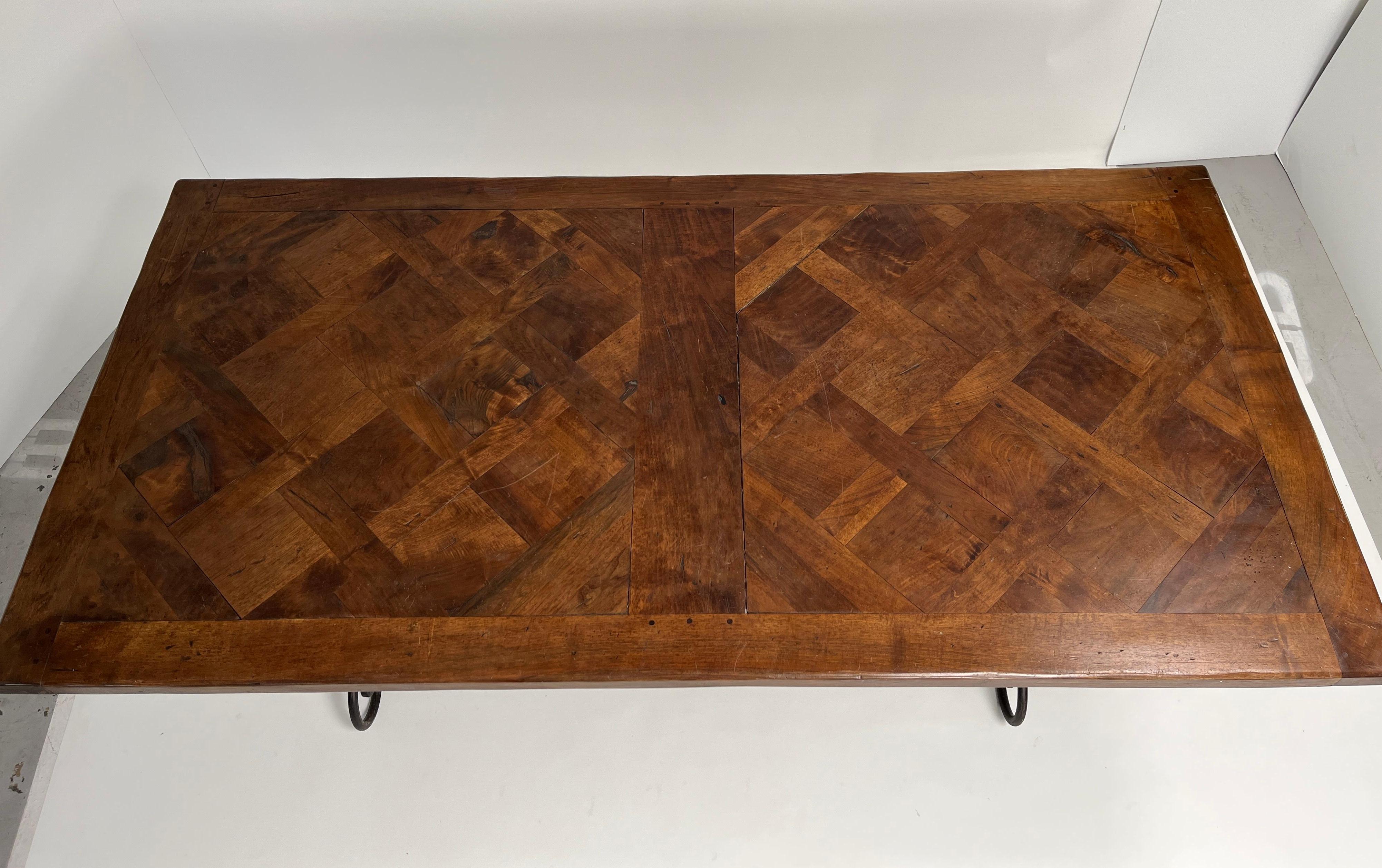 French Dining Table with Scrolled Steel Base For Sale 12