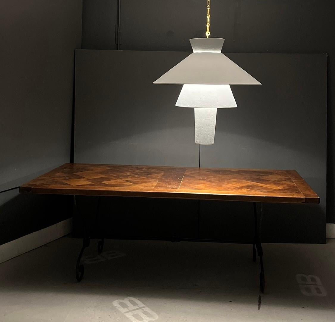 French Dining Table with Scrolled Steel Base In Good Condition For Sale In Los Angeles, CA