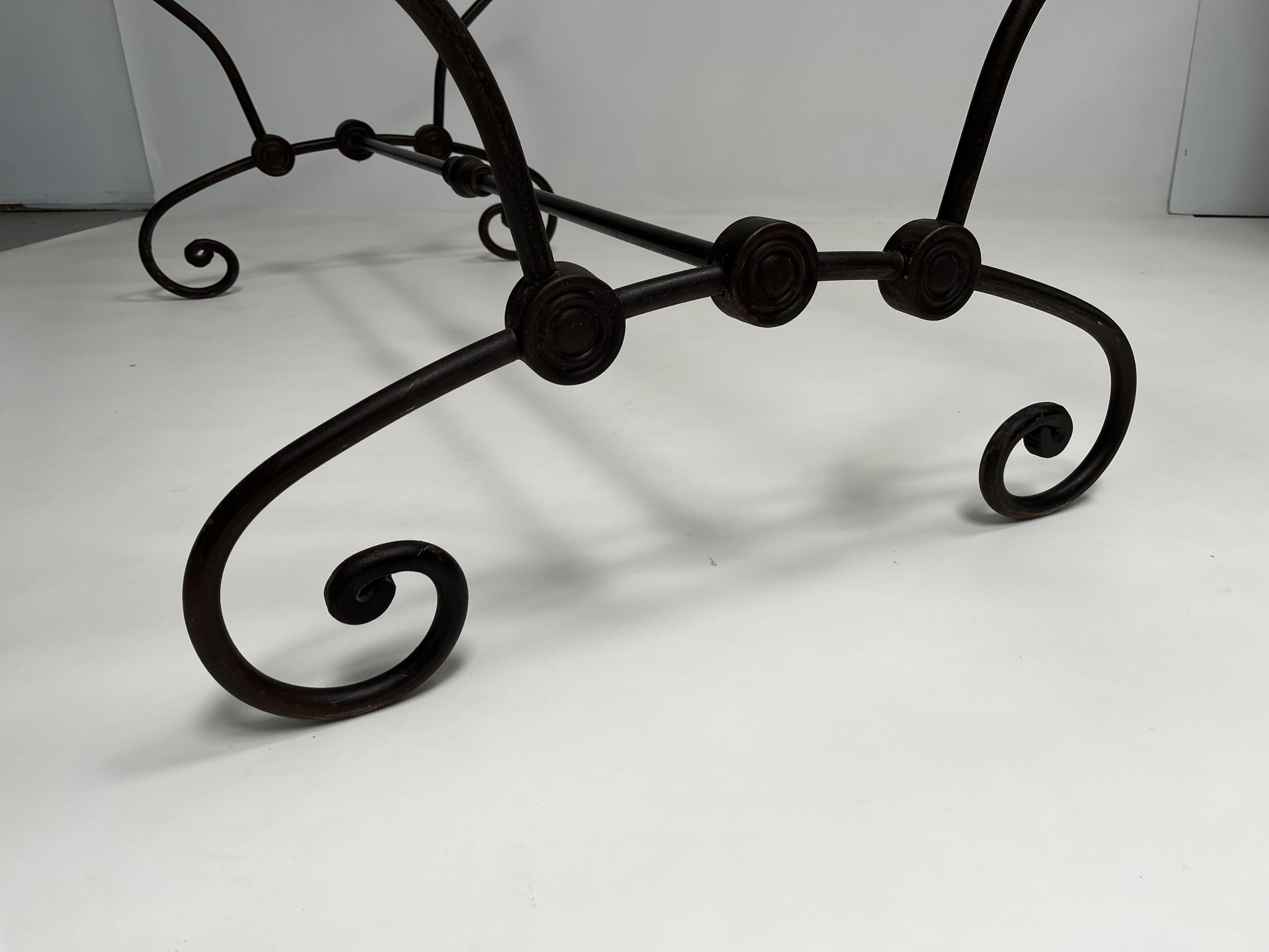 20th Century French Dining Table with Scrolled Steel Base For Sale