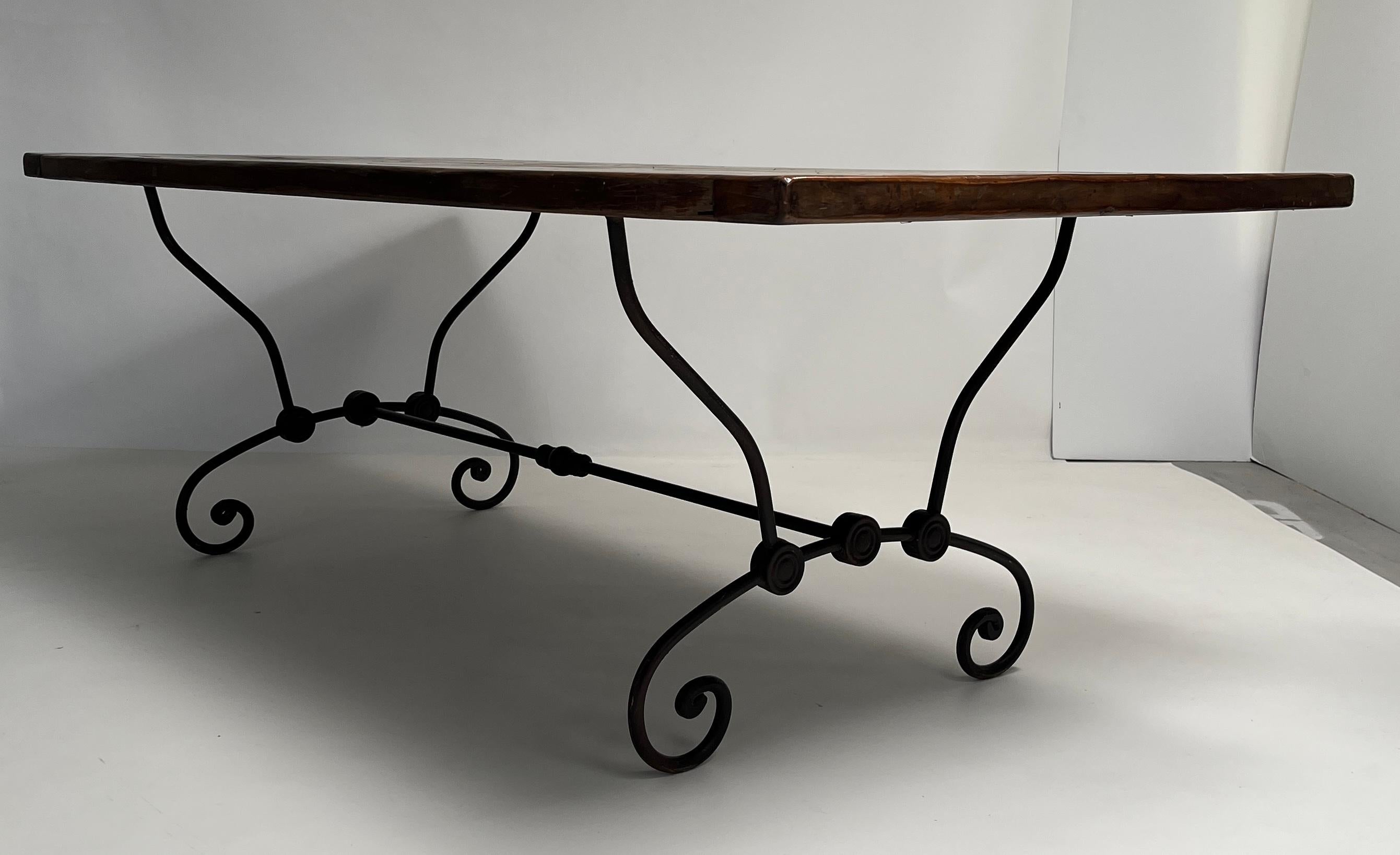 French Dining Table with Scrolled Steel Base For Sale 1