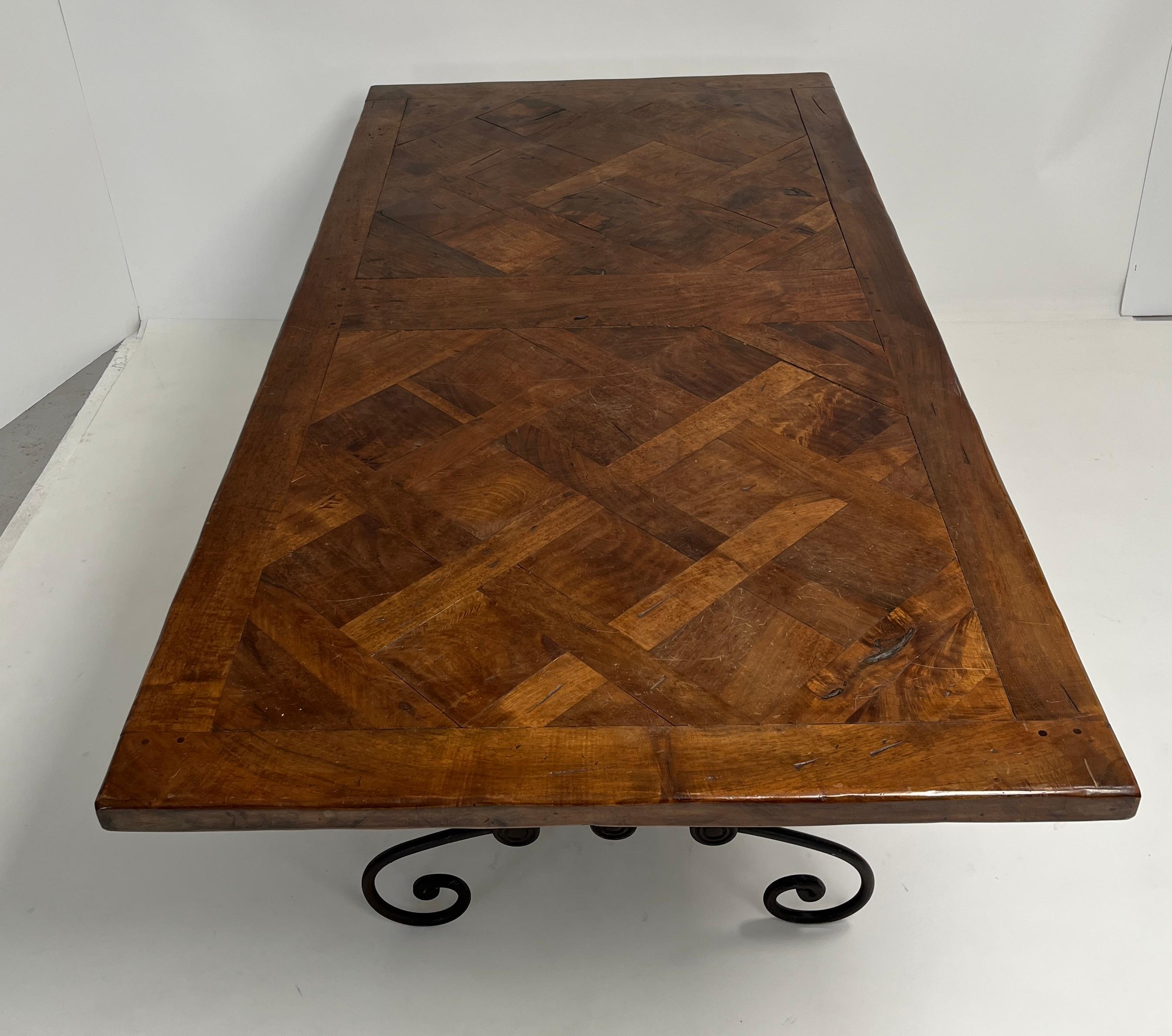 French Dining Table with Scrolled Steel Base For Sale 2