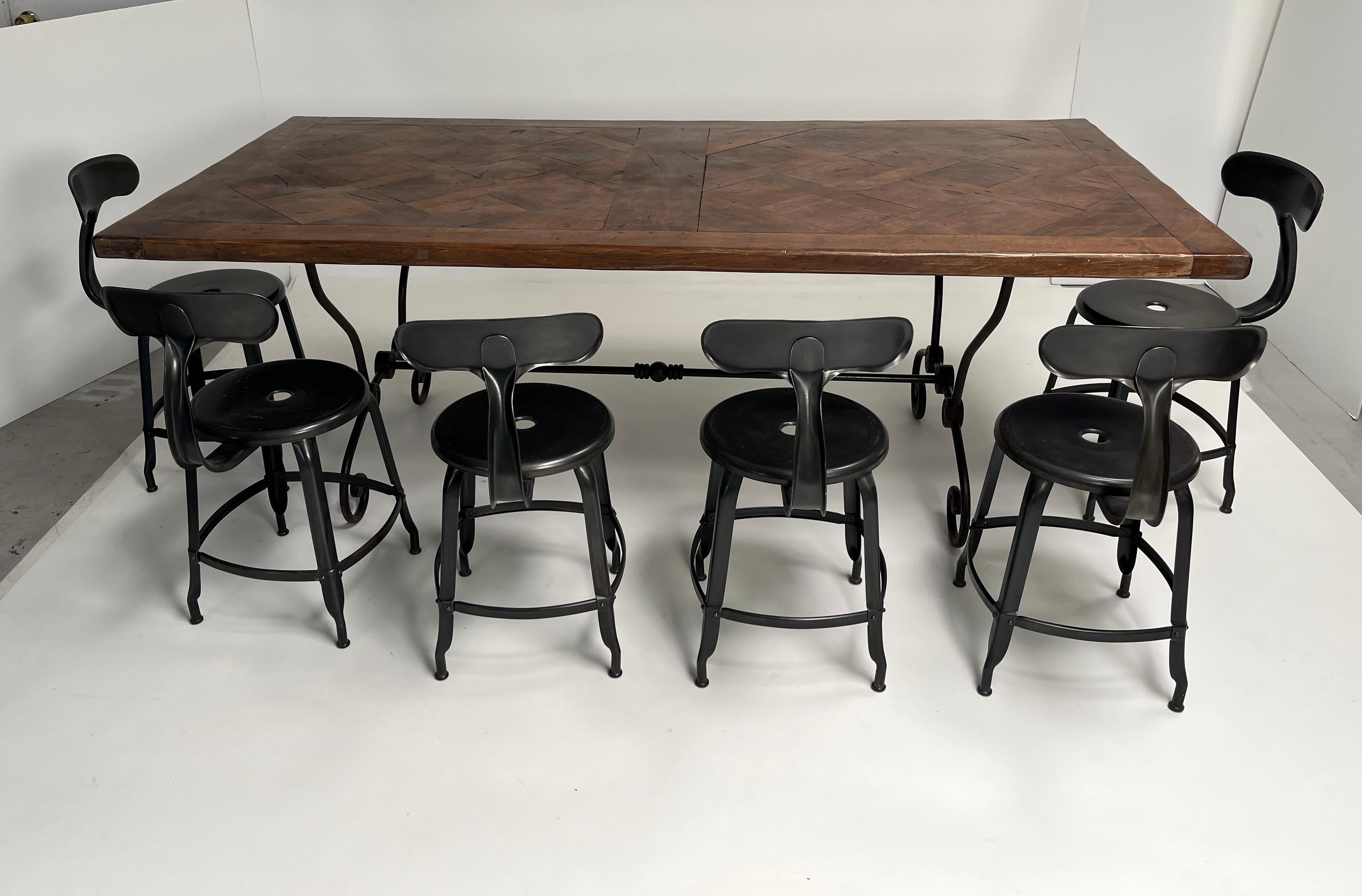 French Dining Table with Scrolled Steel Base For Sale 4