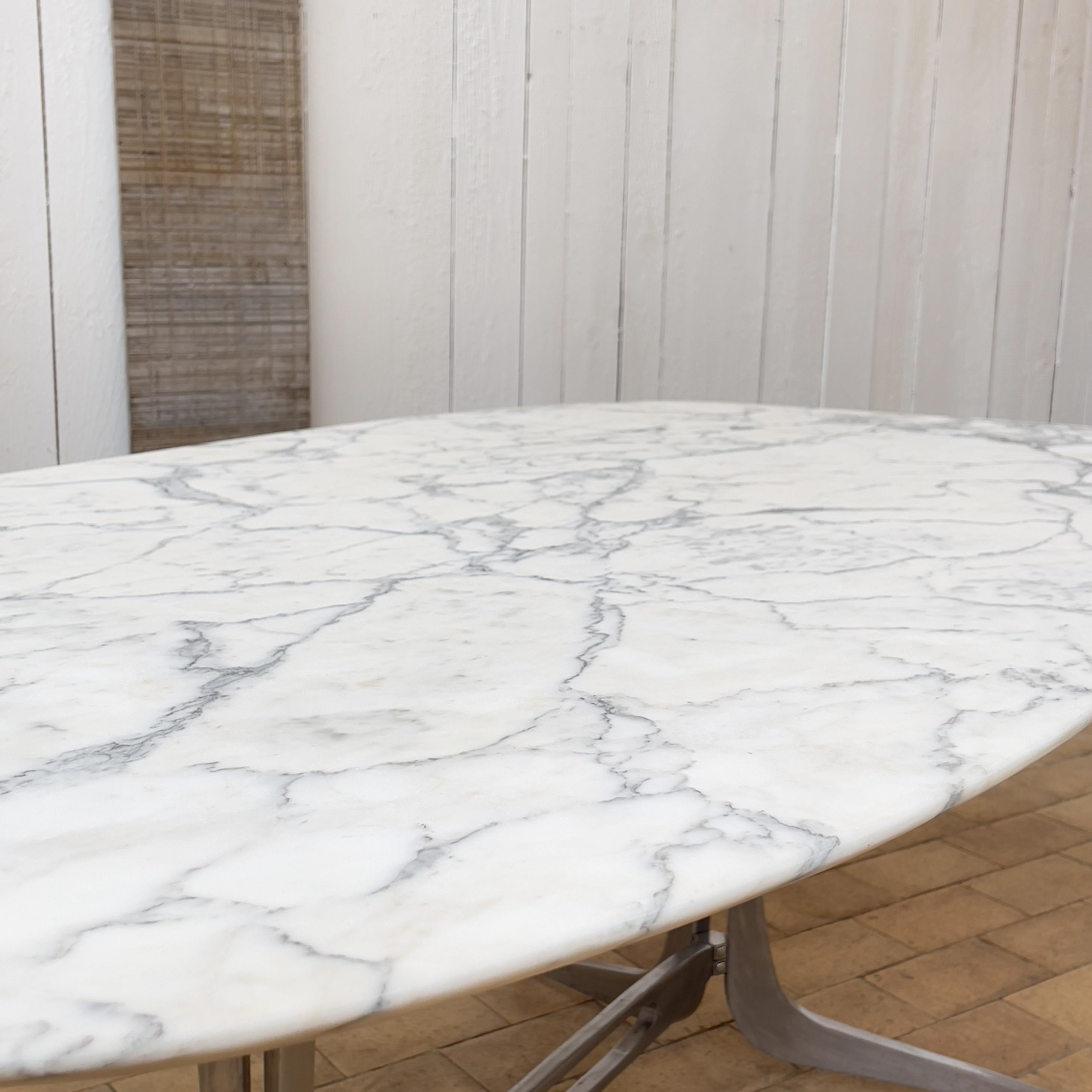Aluminum French Dinning Marble Table by Pierre Pichard For Sale