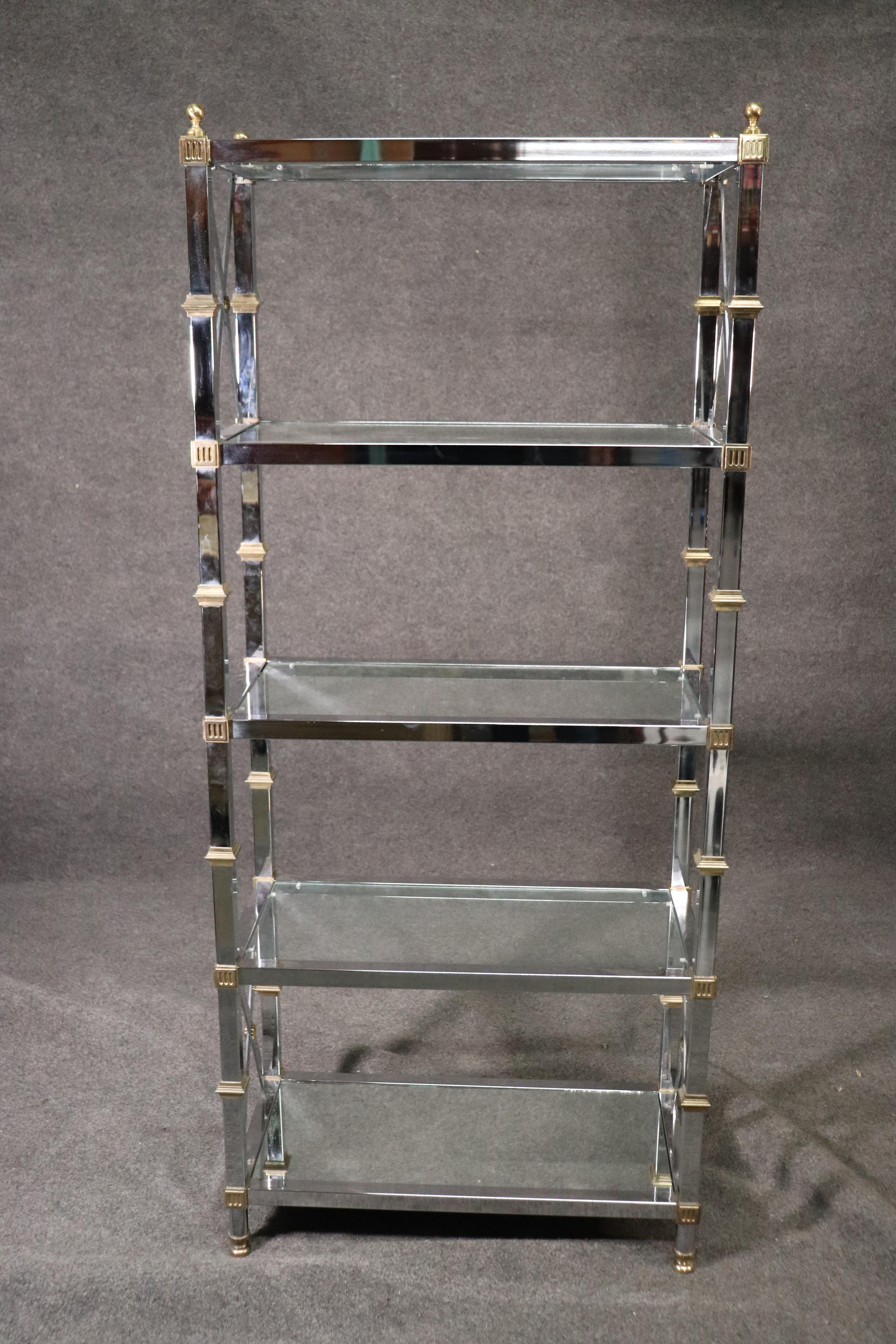Italian French Direcoire Style Chrome and Brass Midcentury Étagère Shelf, circa 1970
