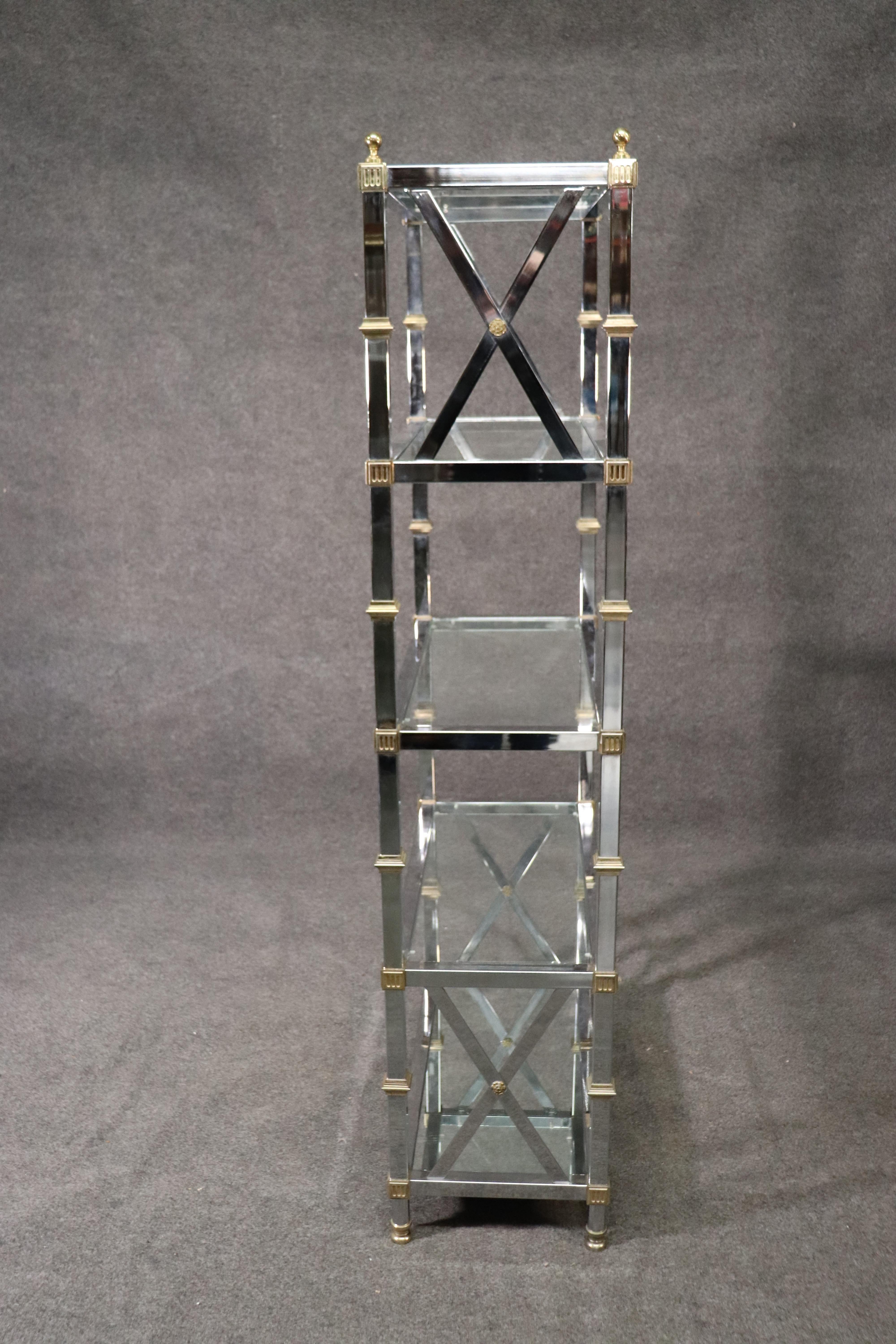 French Direcoire Style Chrome and Brass Midcentury Étagère Shelf, circa 1970 In Good Condition In Swedesboro, NJ