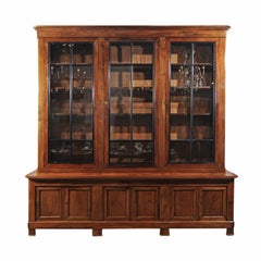 French Directoire 19th Century Large Blond Walnut Bookcase with Glass Doors