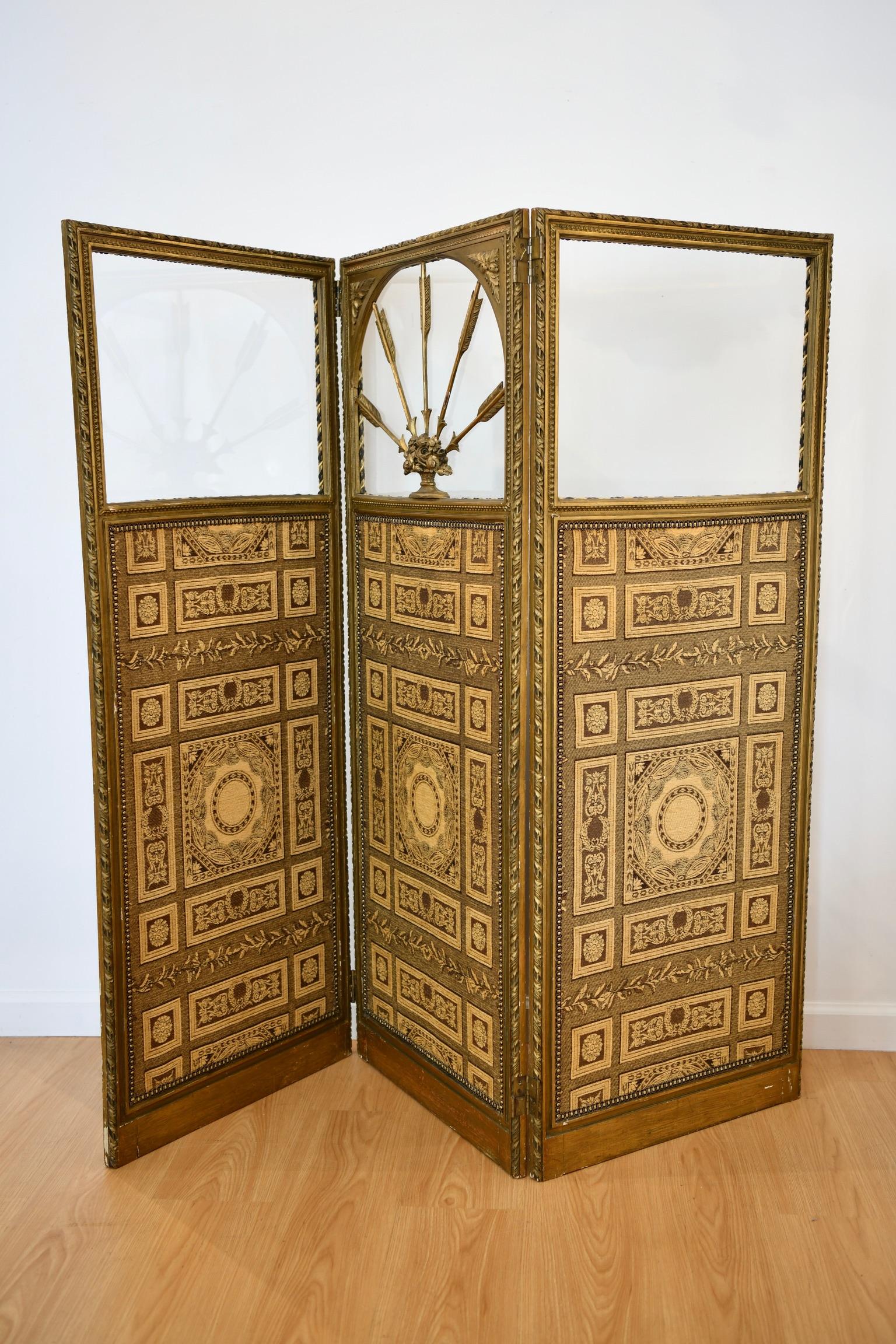 Wood French Directoire 3-Panel Screen For Sale