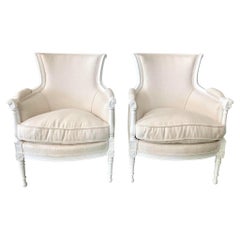 French Directoire Bergere Chair Fresh White Lacquered Finish, a Pair