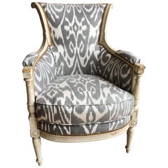 Antique French Directoire Bergere in Ikat Fabric, circa 1800