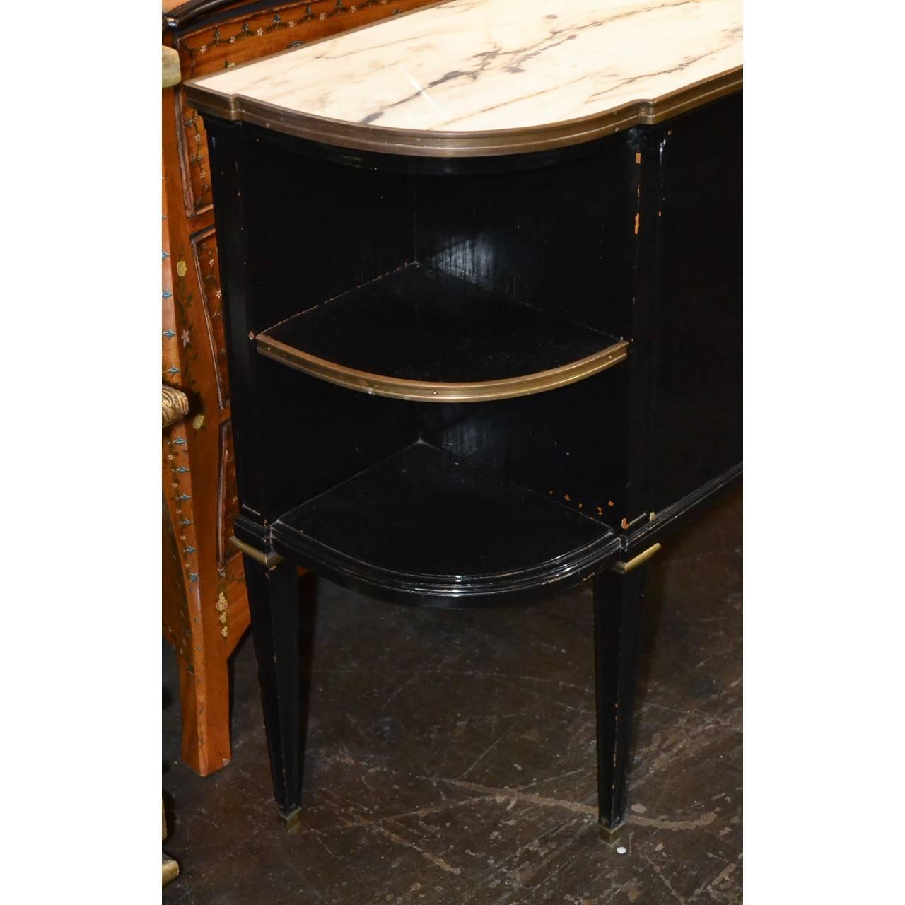 Blackened French Directoire Black Lacquered Server with Carrara Marble Top