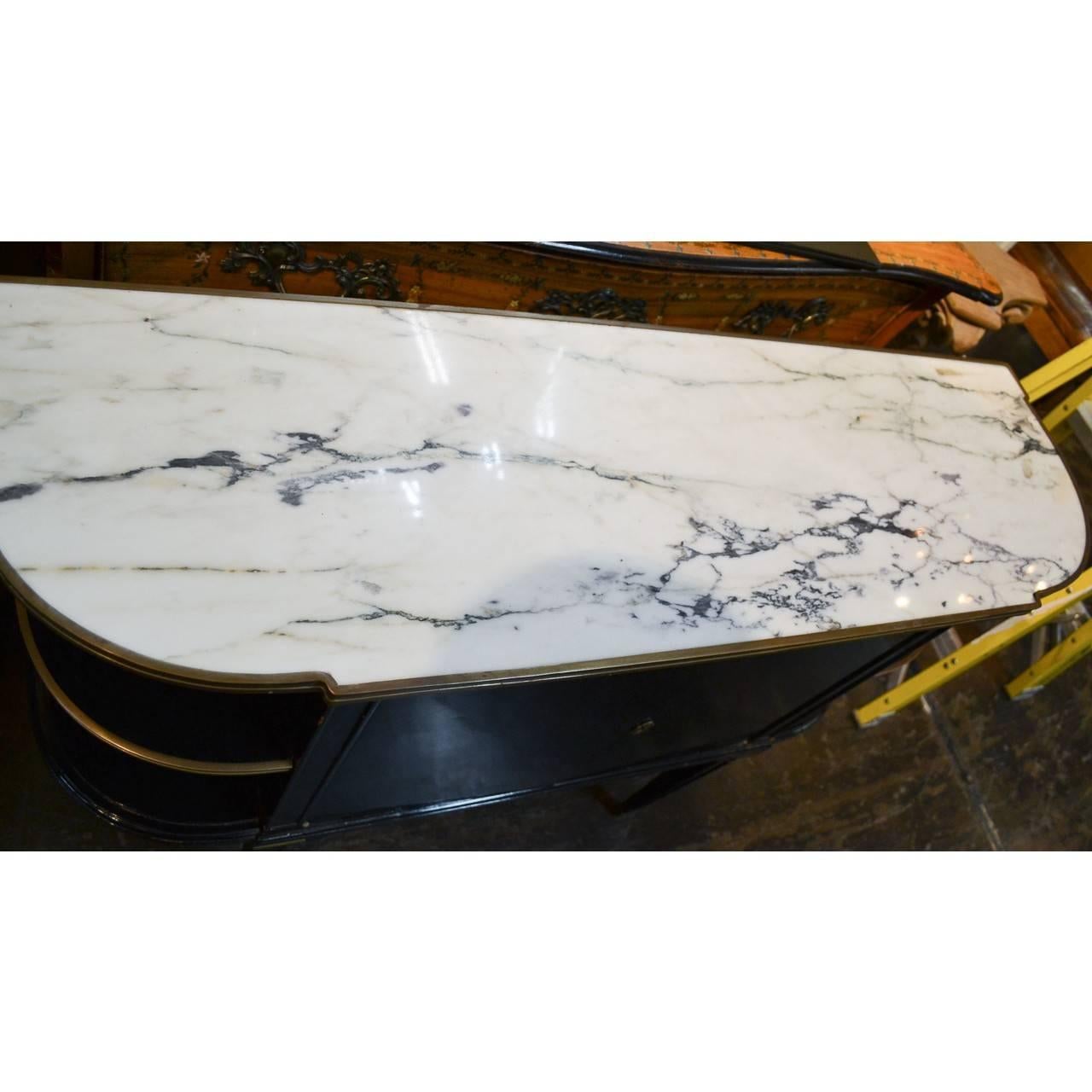 French Directoire Black Lacquered Server with Carrara Marble Top In Good Condition In Dallas, TX
