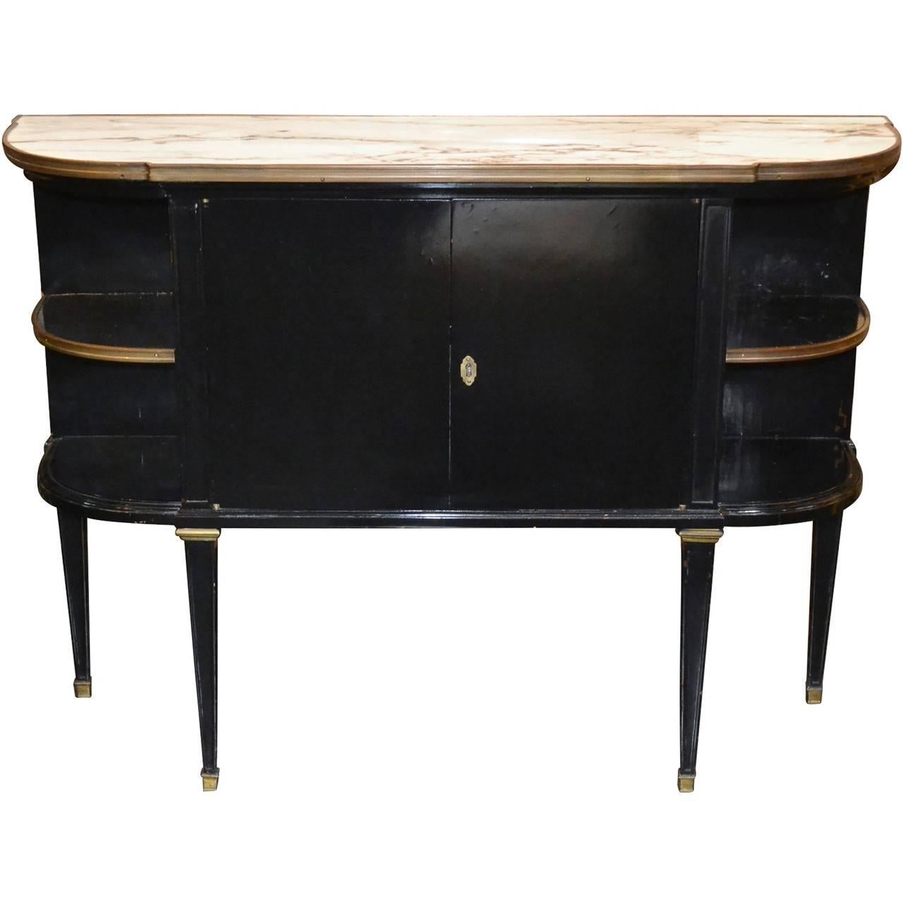 French Directoire Black Lacquered Server with Carrara Marble Top