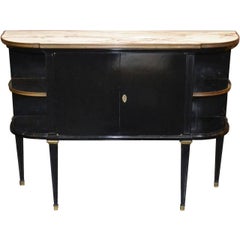 French Directoire Black Lacquered Server with Carrara Marble Top
