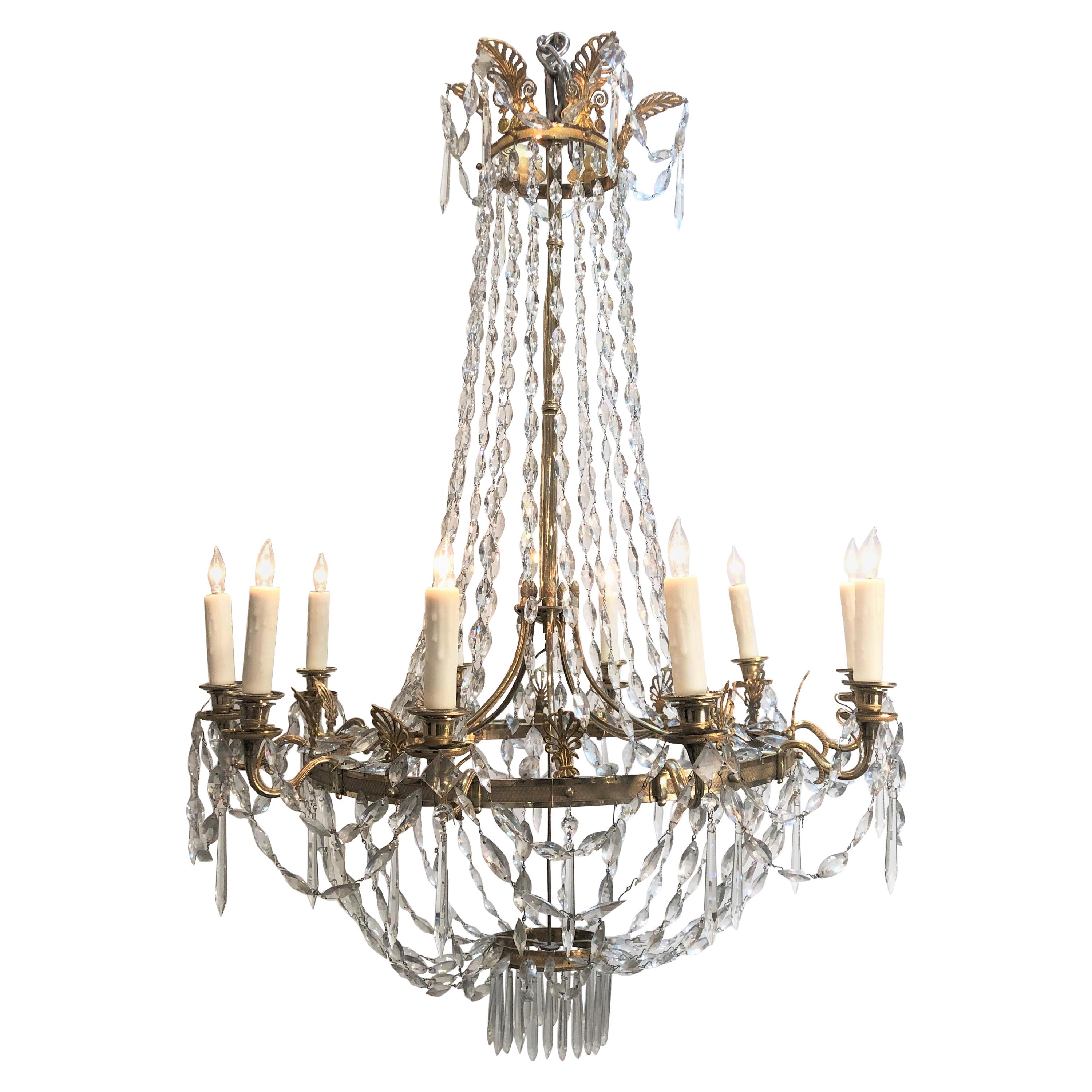 French Directoire Bronze and Crystal Chandelier, 18th Century