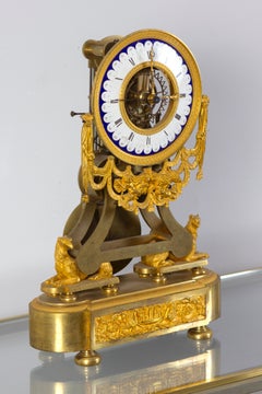 French Directoire Bronze Skeleton Clock