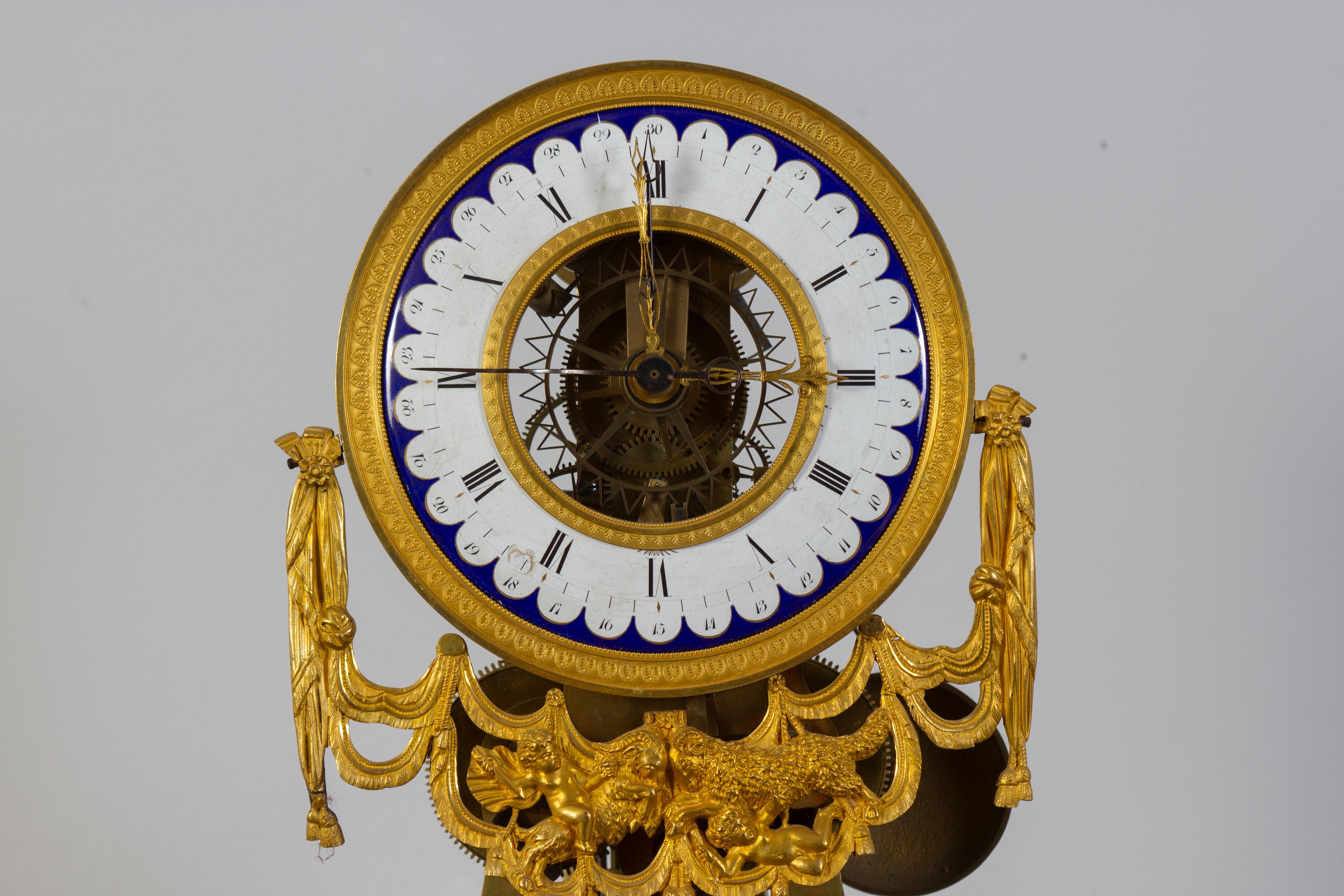 French Directoire Bronze Skeleton Clock In Excellent Condition For Sale In Rome, IT
