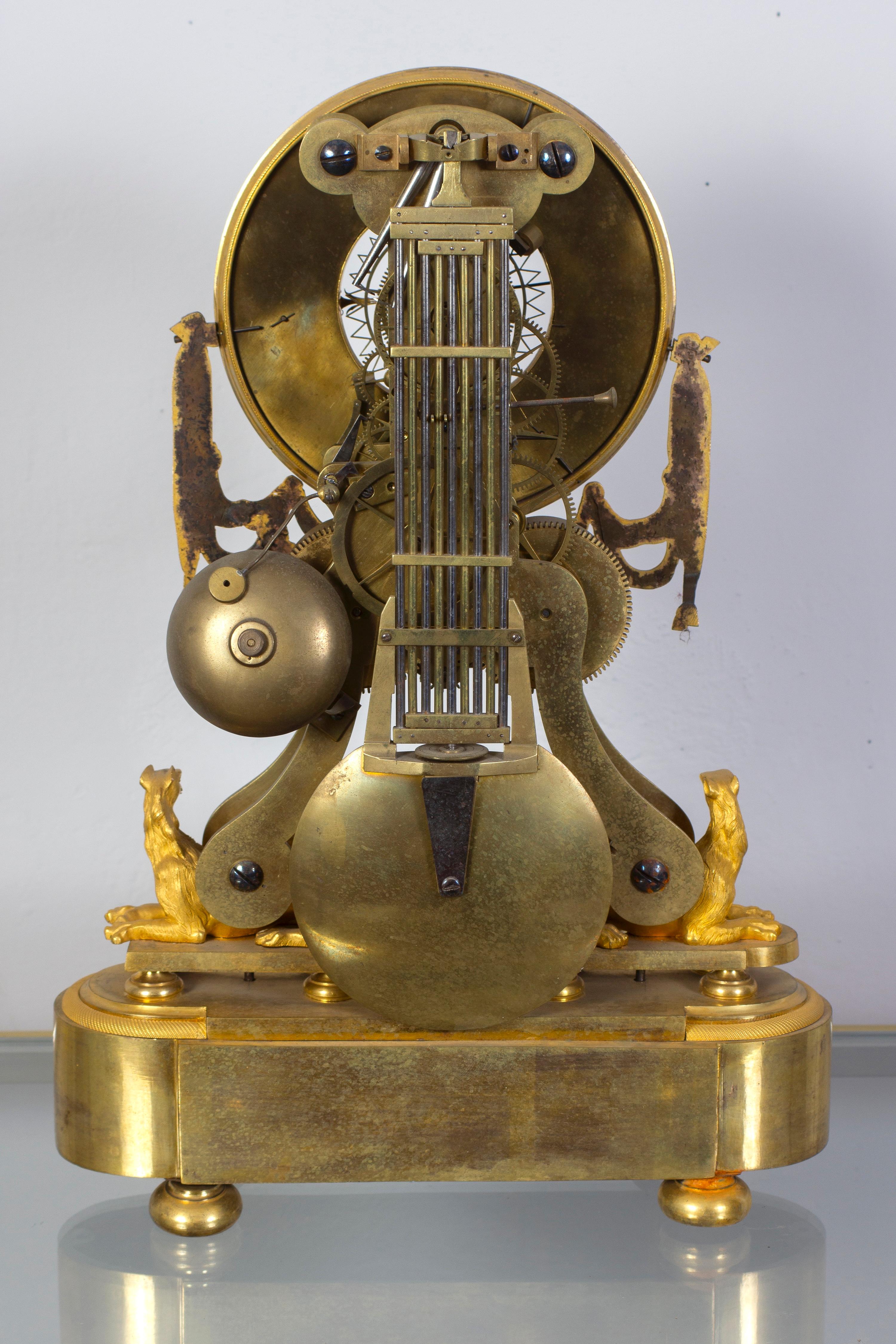 Late 18th Century French Directoire Bronze Skeleton Clock For Sale