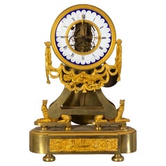 Französische Directoire Bronze- Skelett-Uhr mit Skelett