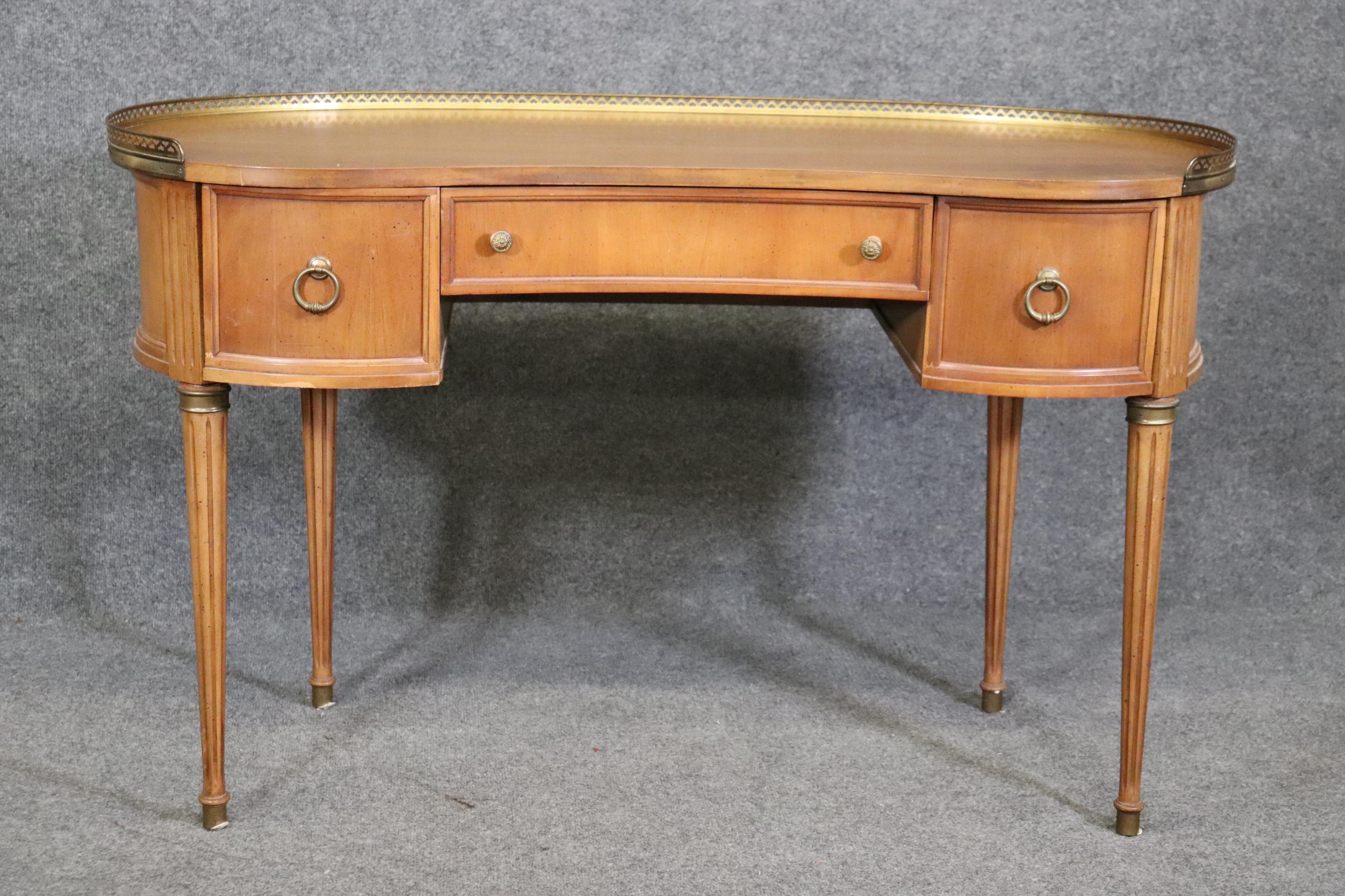 French Directoire Cherry and Brass Adorned Kidney Shaped Ladies Vanity Desk  1