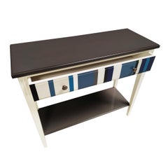 French Directoire Style Console Table in Cherry with blue striped Drawer