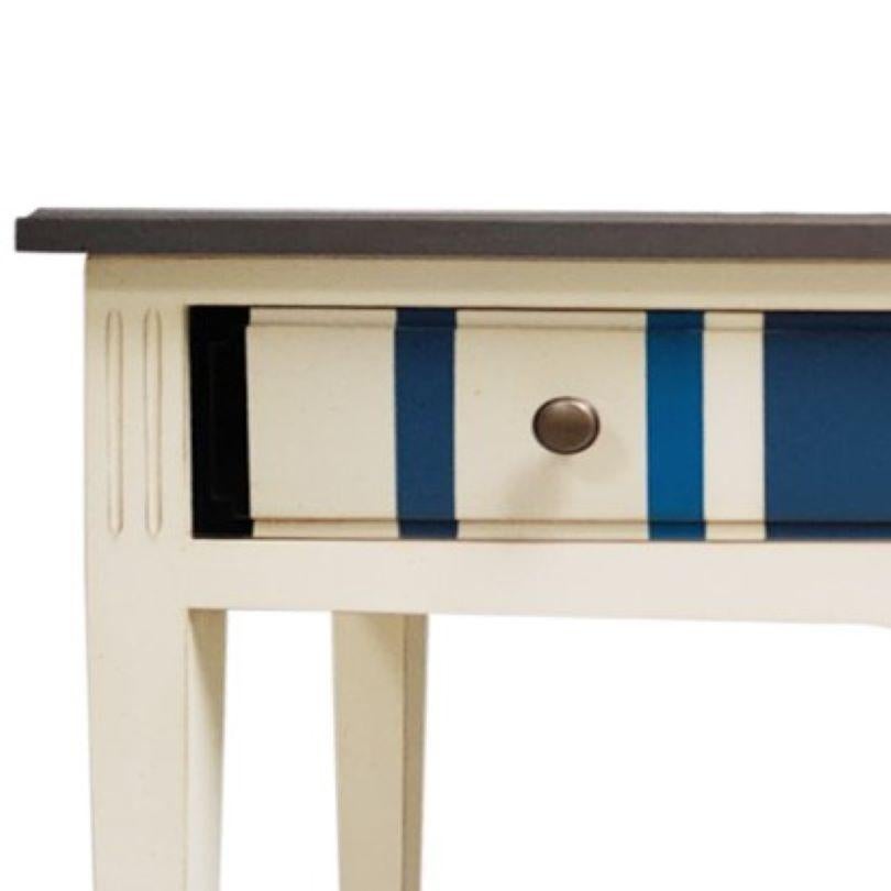 Hand-Crafted French Directoire Style Console Table in Cherry with blue striped Drawer For Sale