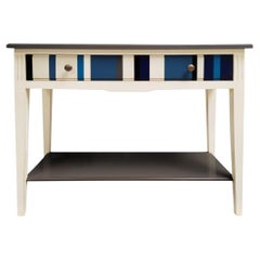French Directoire Style Console Table in Cherry with blue striped Drawer