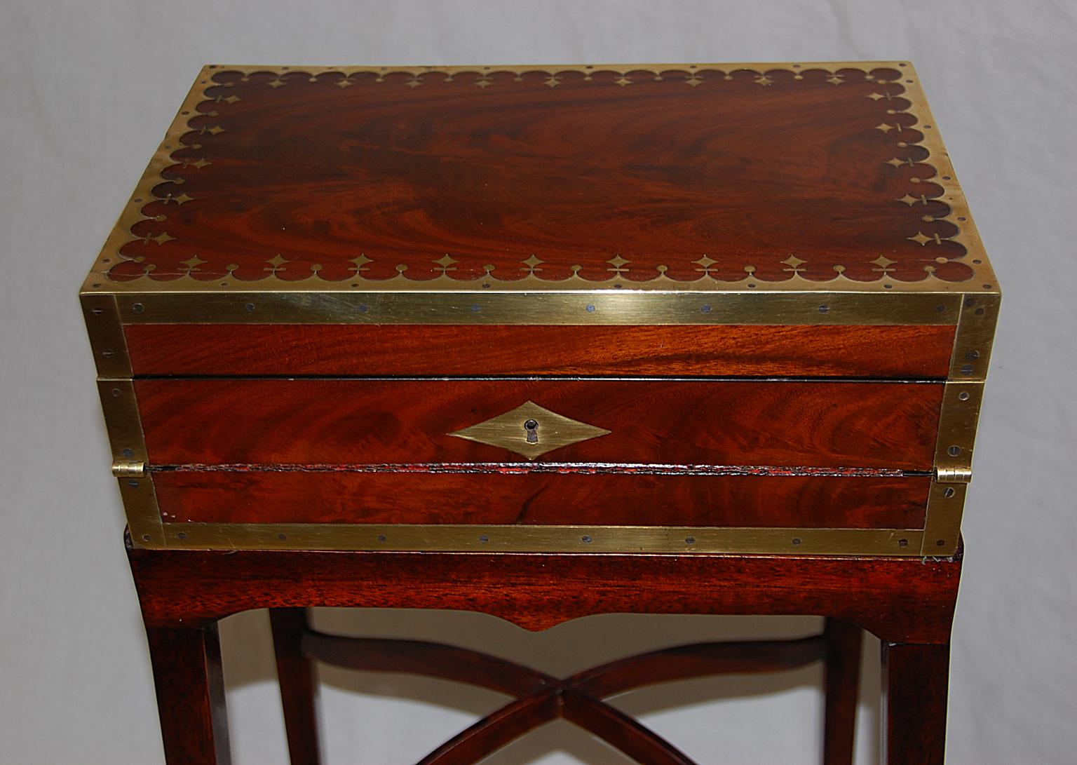 Inlay French Directoire Double Opening Brass Inlaid Writing Box Now on Bespoke Stand