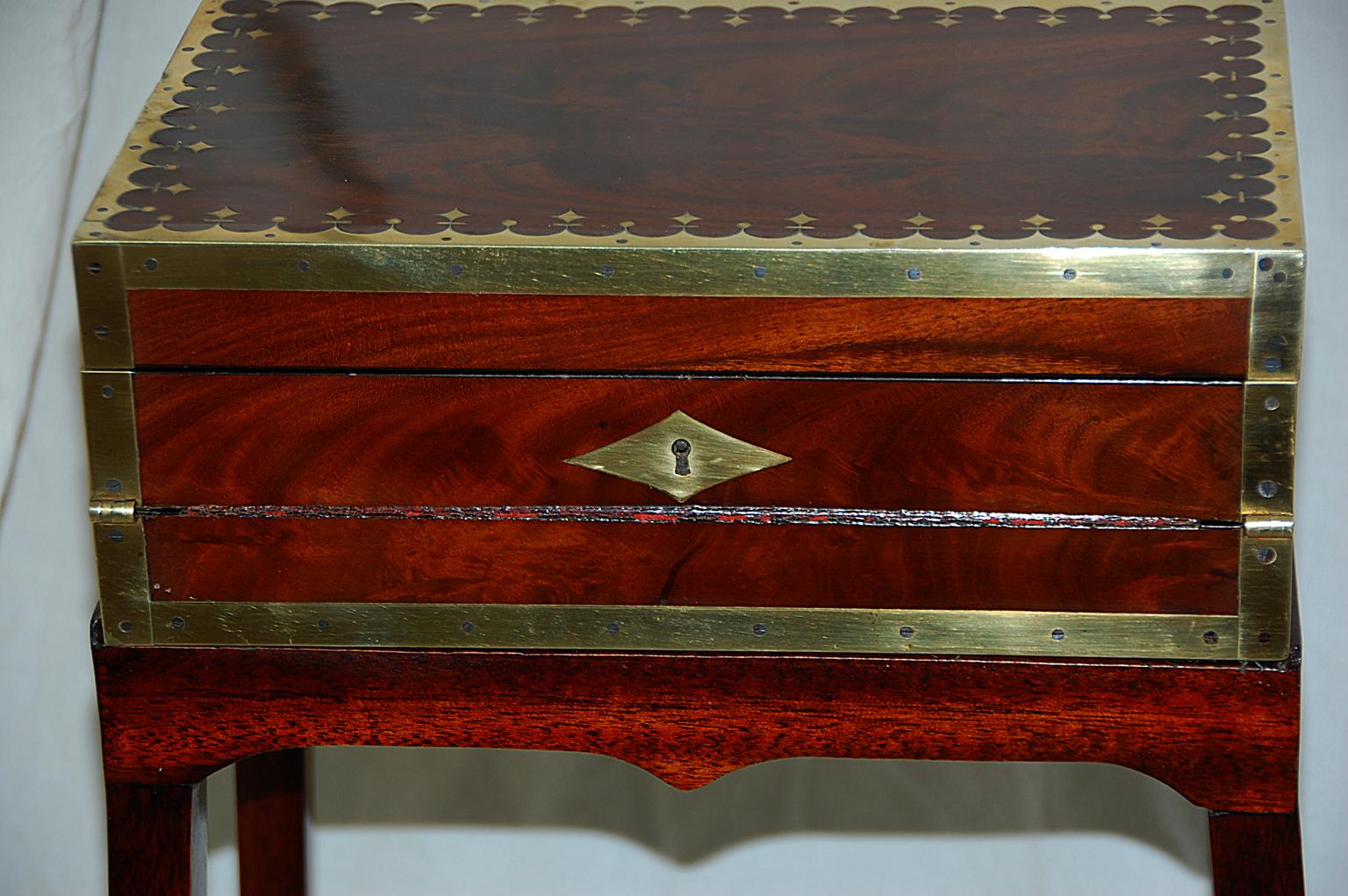 French Directoire Double Opening Brass Inlaid Writing Box Now on Bespoke Stand In Good Condition In Wells, ME